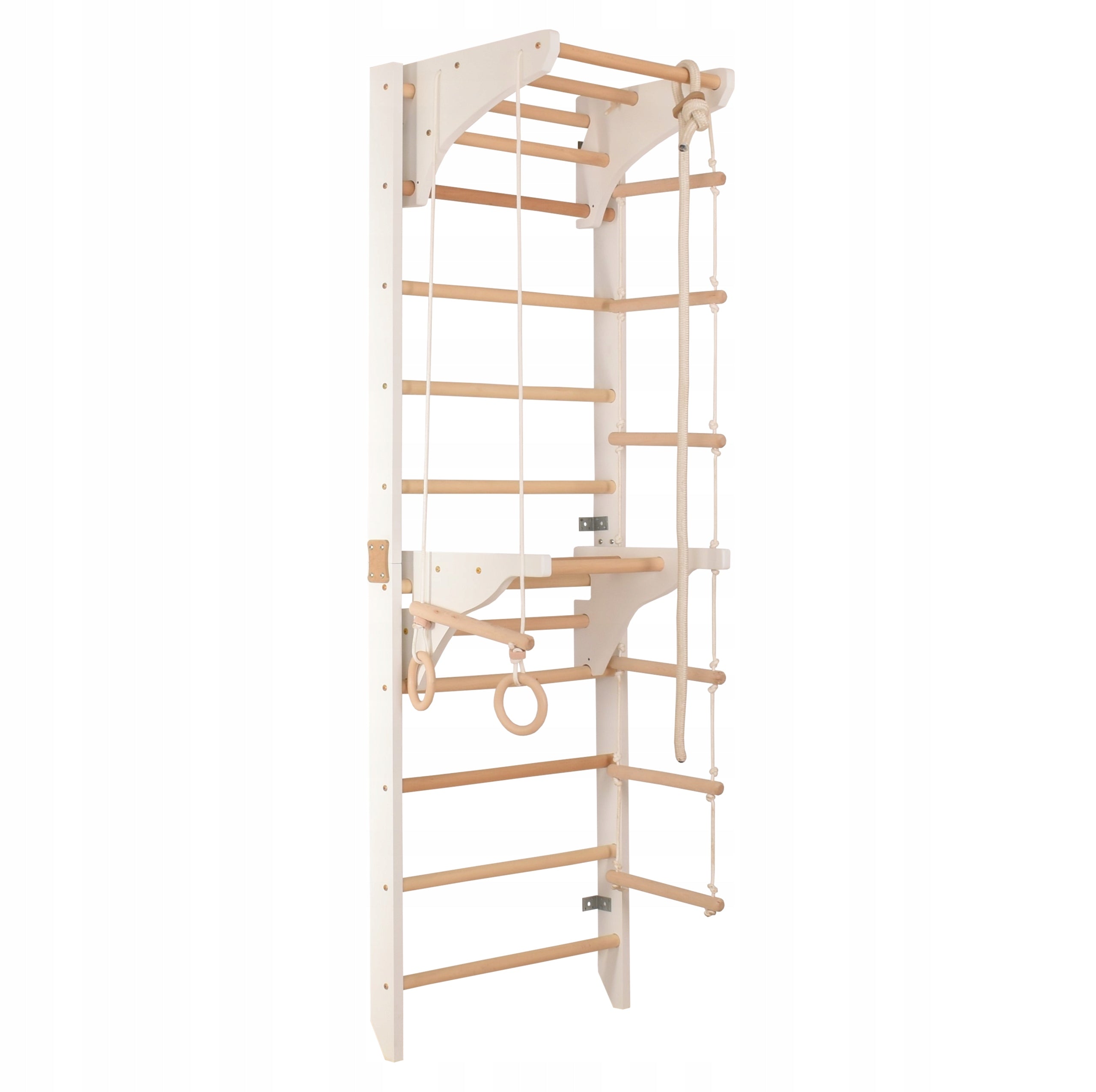 Gymnastic ladder with 2 interchangeable bars, wheels and rope – white 2IN1