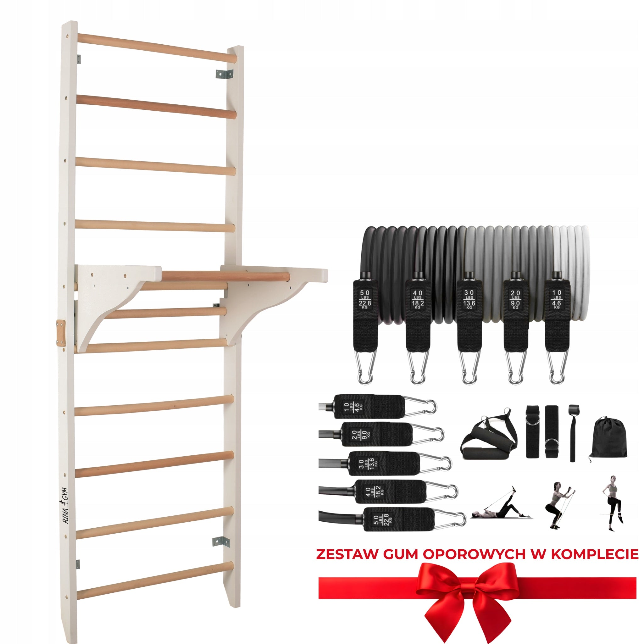 Gymnastic ladder with handrails and removable bar model PRO PURE Manufacturer code RNG PRO PURE WHITE