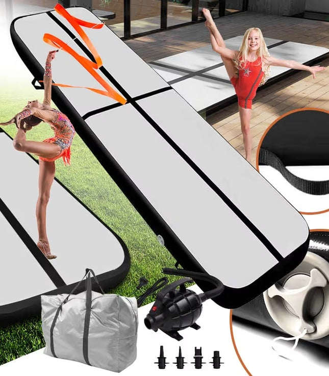 Gymnastic mat AIRTRACK 400x100x10 cm BLACK Folding PUMP BAG