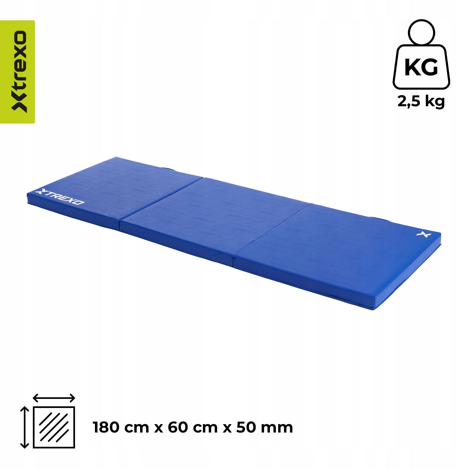 Gymnastic mattress XTREXO foldable 180 x 60 x 5 cm blue OS SOLID Brand Xtrexo