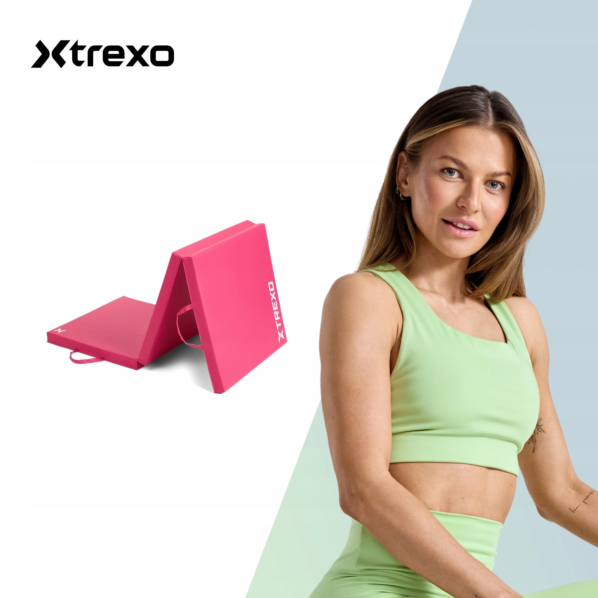 Gymnastic mattress XTREXO folding 180x60x5 cm pink CONVENIENT TRANSPORT Manufacturer code TRX-FDM004