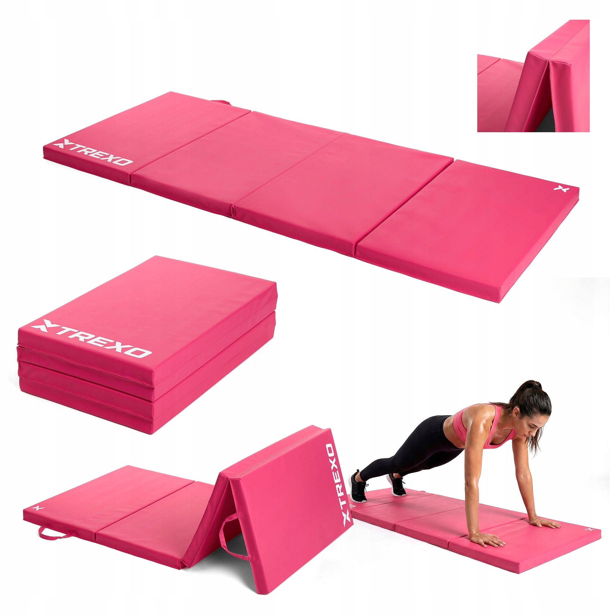 Gymnastic mattress XTREXO folding 195x80x5 cm pink SOLID COMPACT