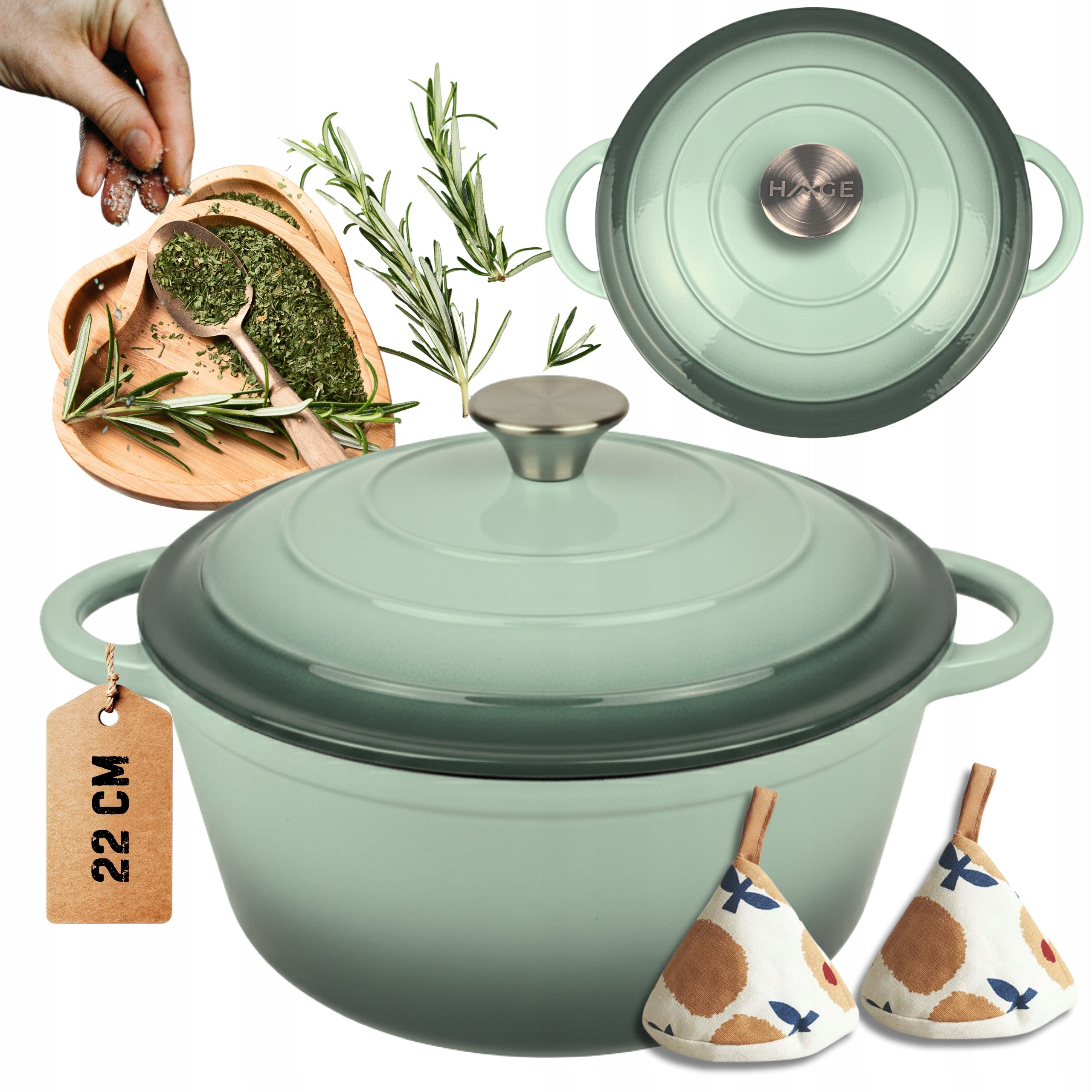 HAGE Enameled cast iron pot 3 l lid 22 cm marine induction oven