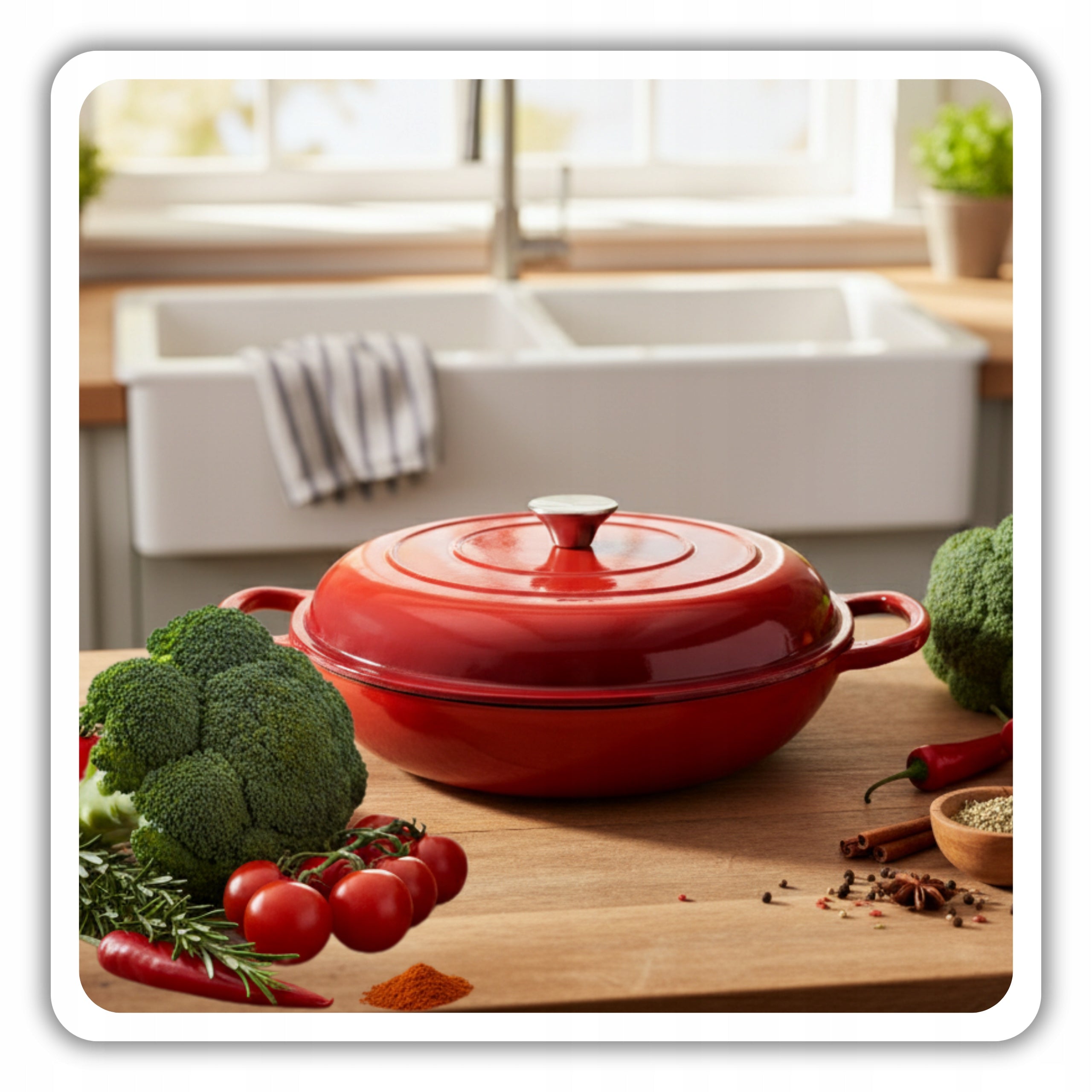 HAGE Low pot cast iron enamel 3 l +pok 30 cm red induction oven Manufacturer code DN30-red