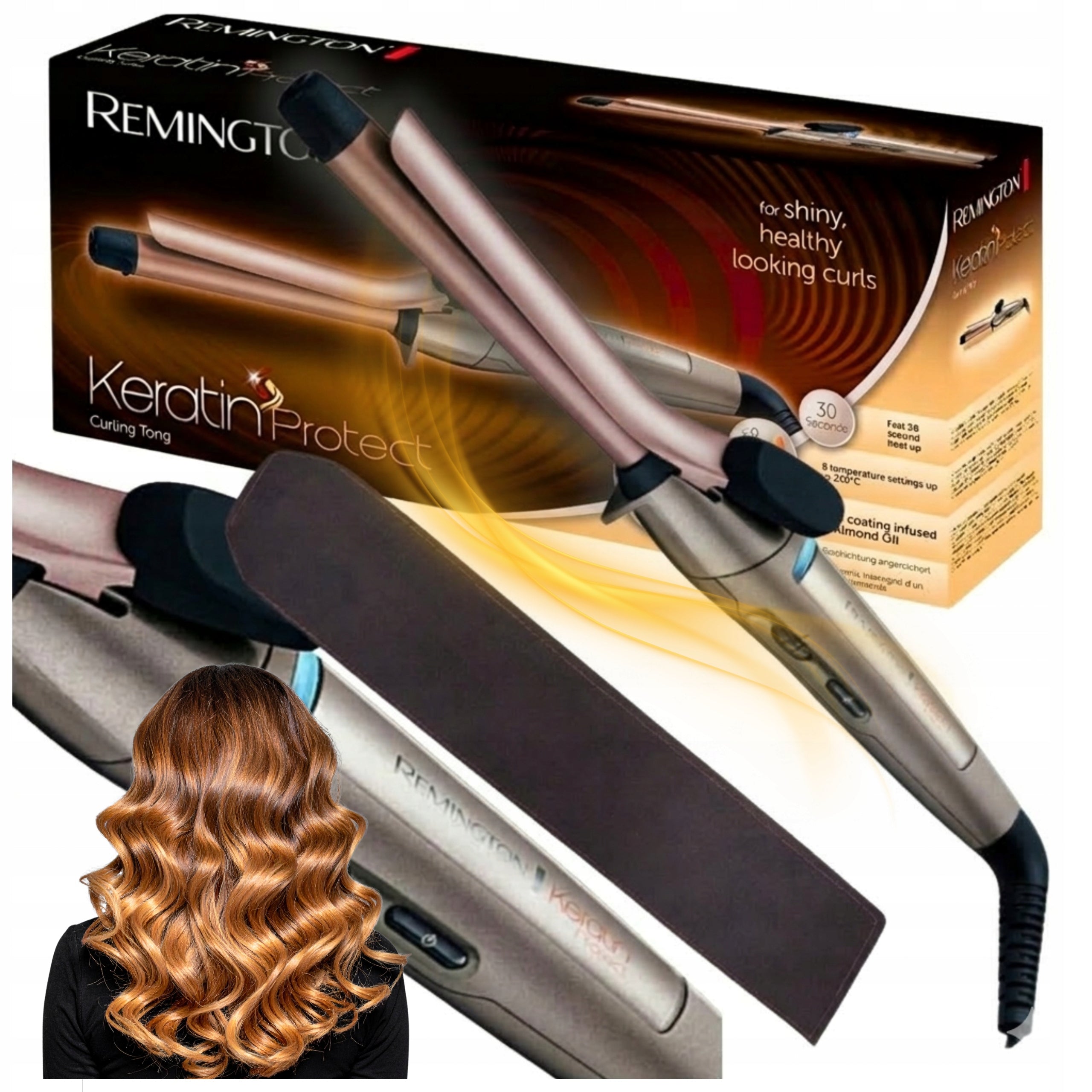 HAIR CURLER REMINGTON RELIABLE KERATIN CURLING IRON ALMOND CASE