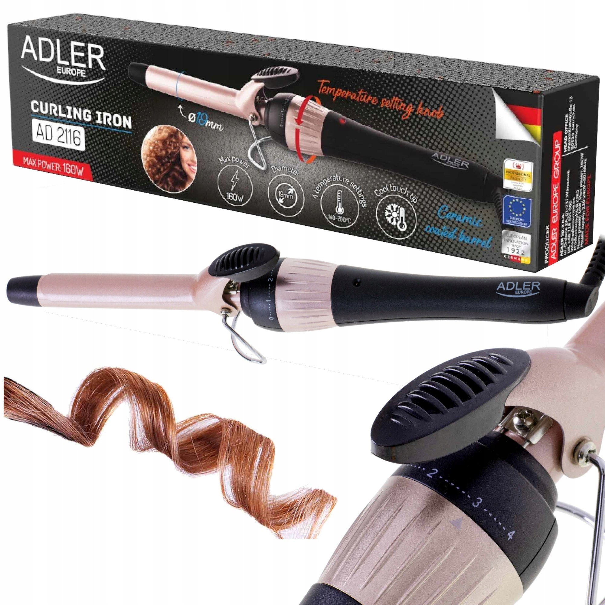 HAIR CURLER TRADITIONAL CERAMIC 19mm TEMPERATURE CONTROL 160W Packaging status original