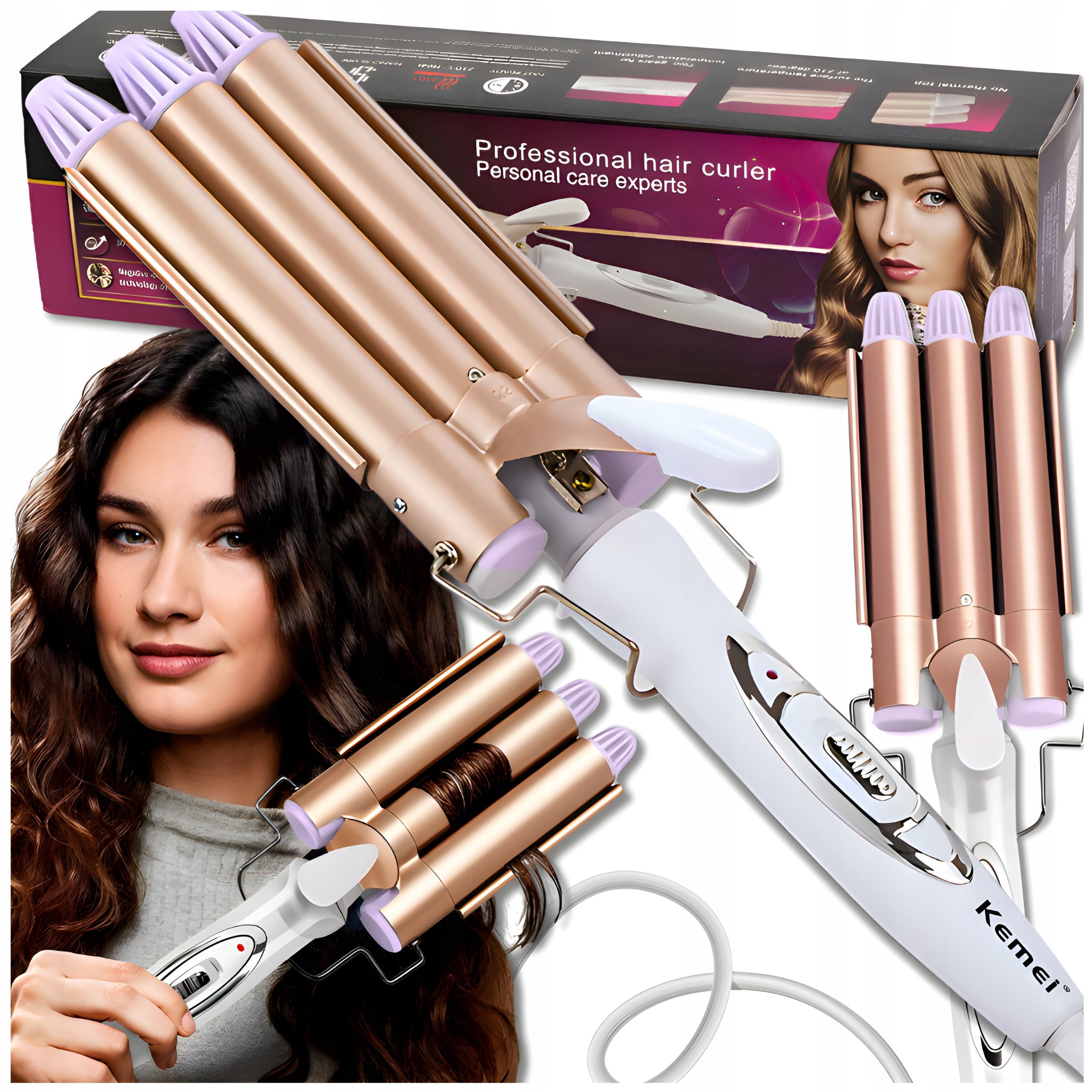 HAIR CURLING IRON KEMEI CERAMIC INVERTER NOTCH 45W TPC 170-220 °C