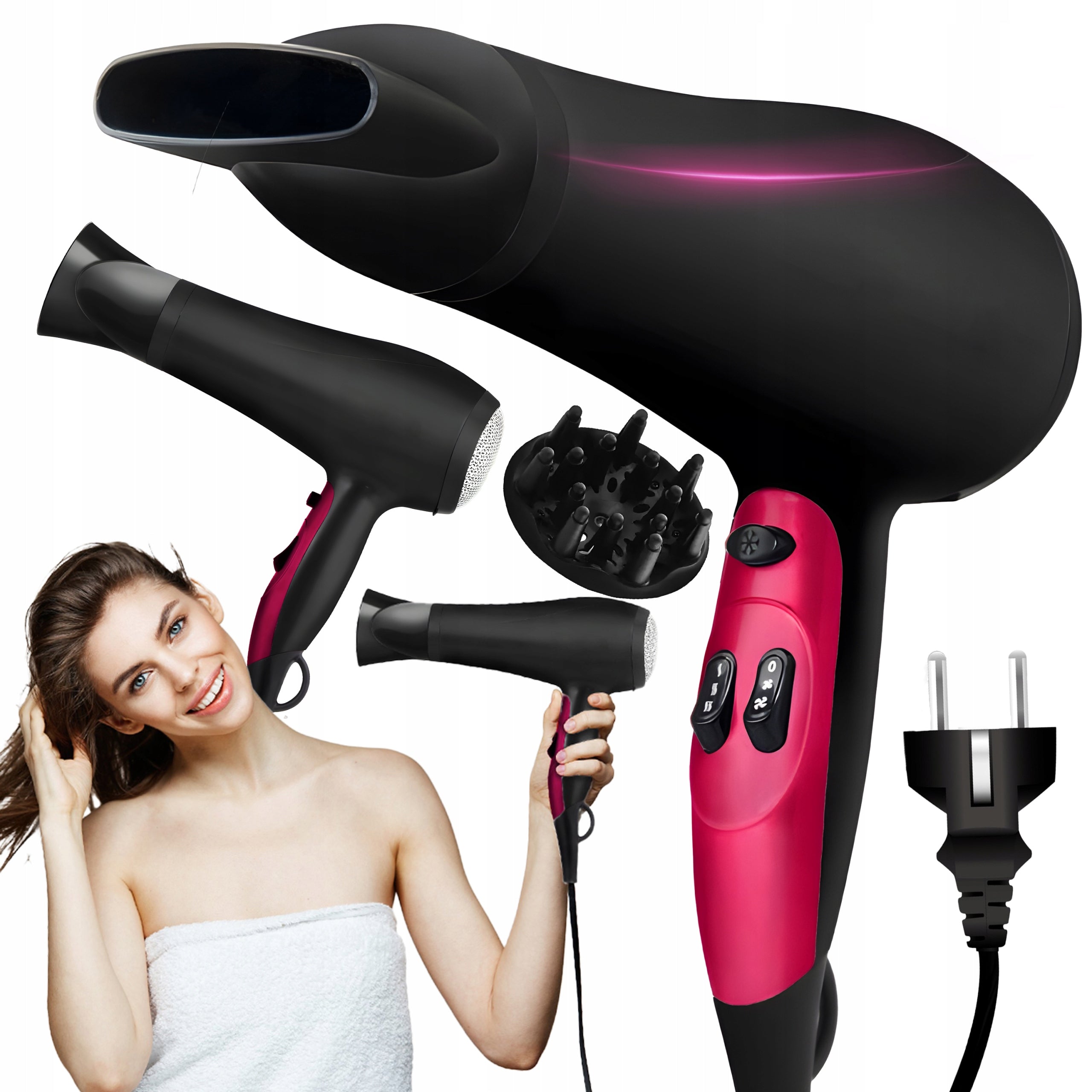 HAIR DRYER 4in1 2000W STRONG 3 SPEED DIFFUSER CONCENTRATOR BLOWING Packaging status original