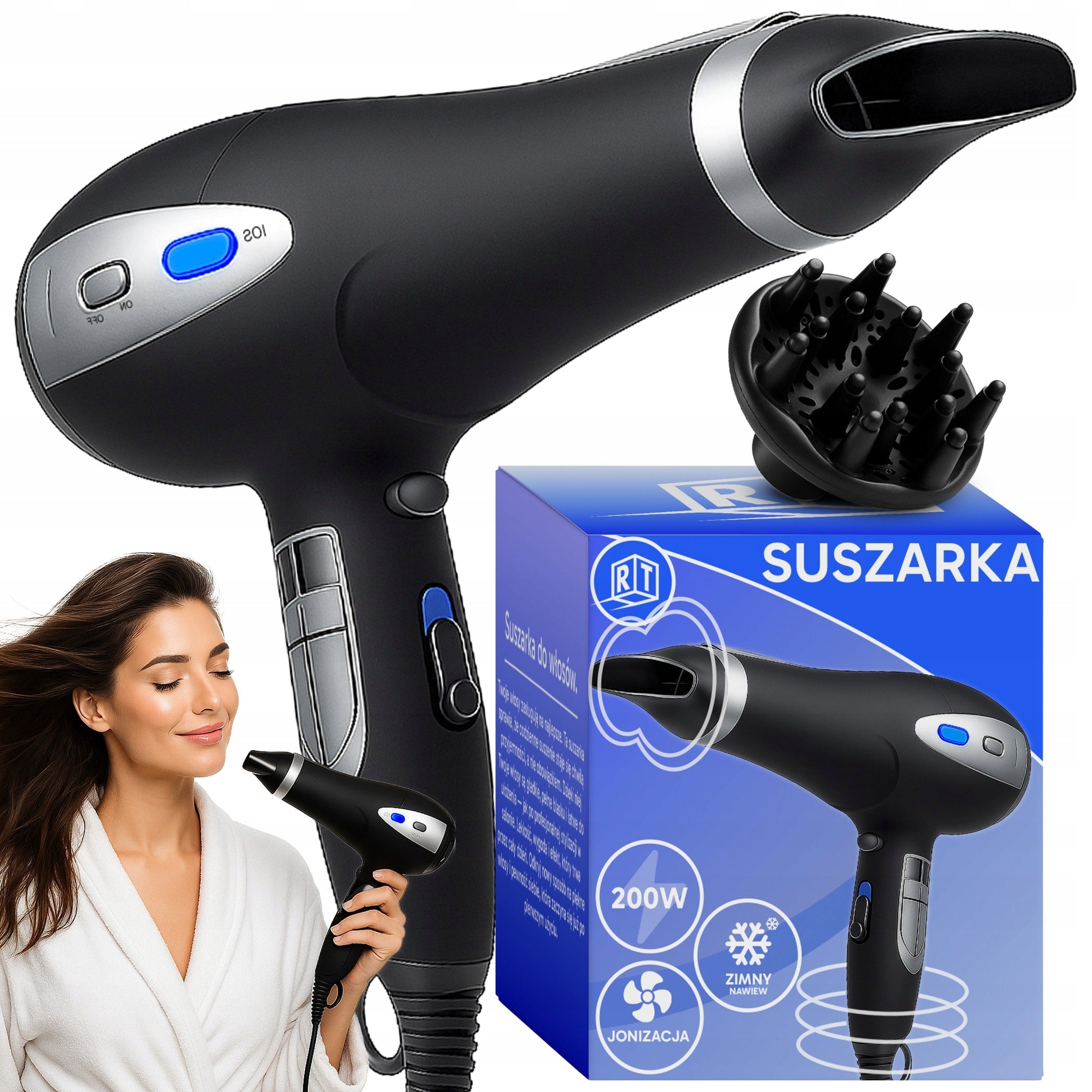 HAIR DRYER 5in1 2000W IONIZATION DIFFUSER COLD AIR CONCENTRATOR Packaging status original