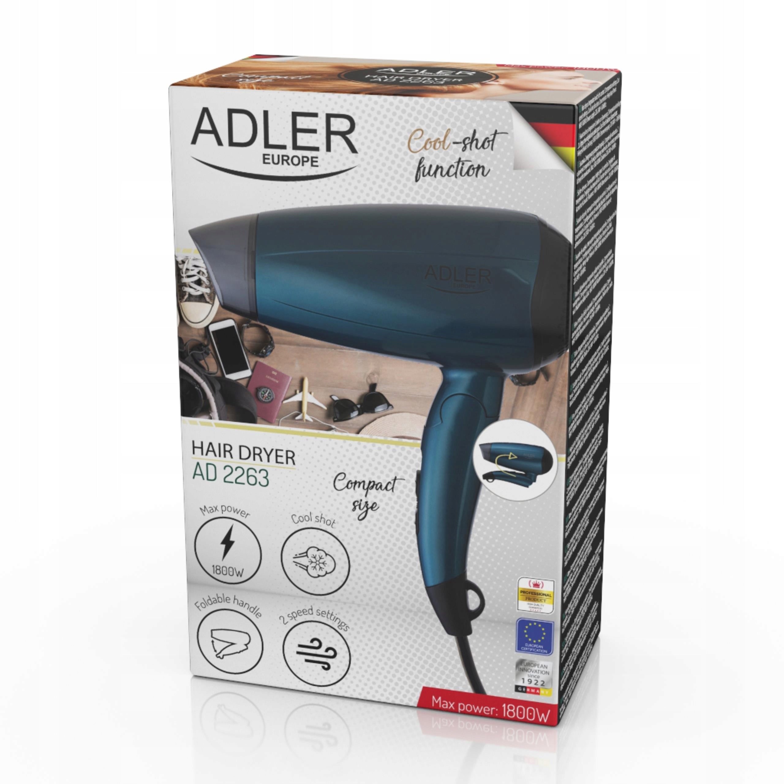 HAIR DRYER FOLDING TOURIST STRONG 1800W COLD TRAVEL AIR SUPPLY Packaging status original