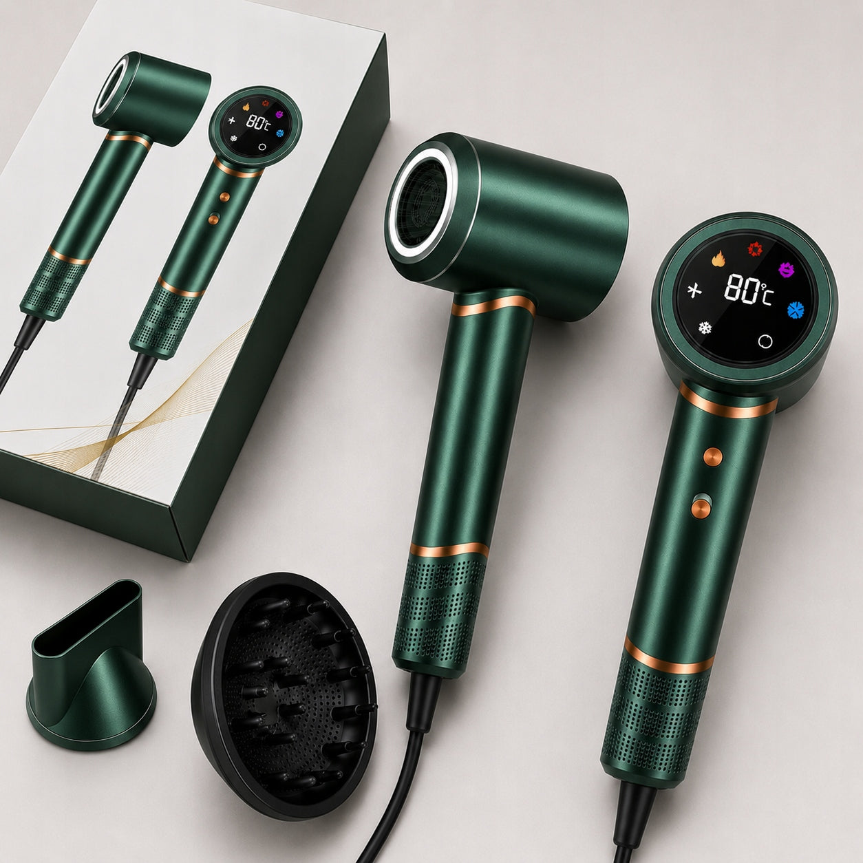 HAIR DRYER IONIZATION LED 1600W DIFFUSER QUIET GREEN 110K Manufacturer code SUSZARKA DO WŁOSÓW DYFUZOR KONCENTRATOR 1600W