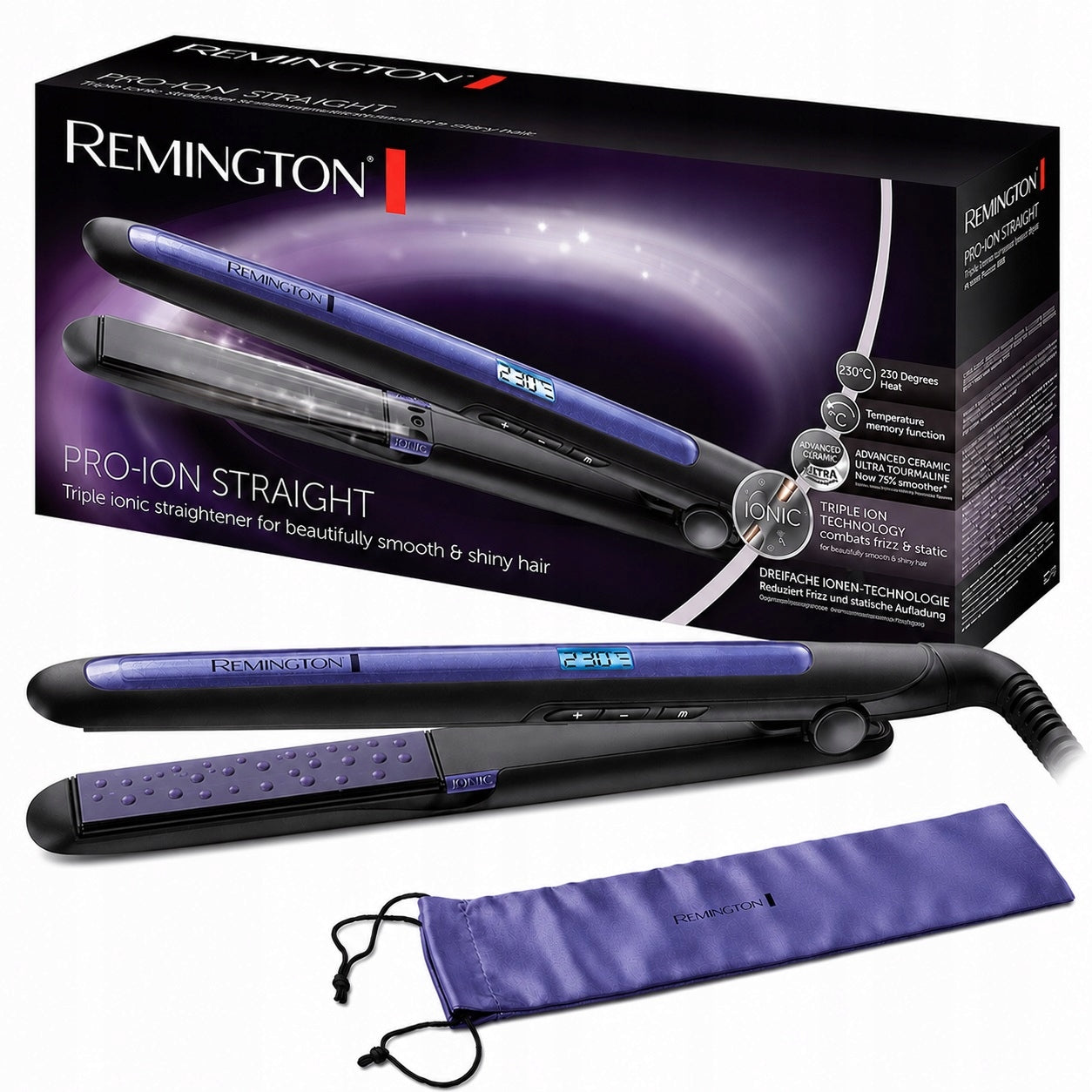 HAIR STRAIGHTENER REMINGTON WITH PRO-ION IONIZATION + CASE