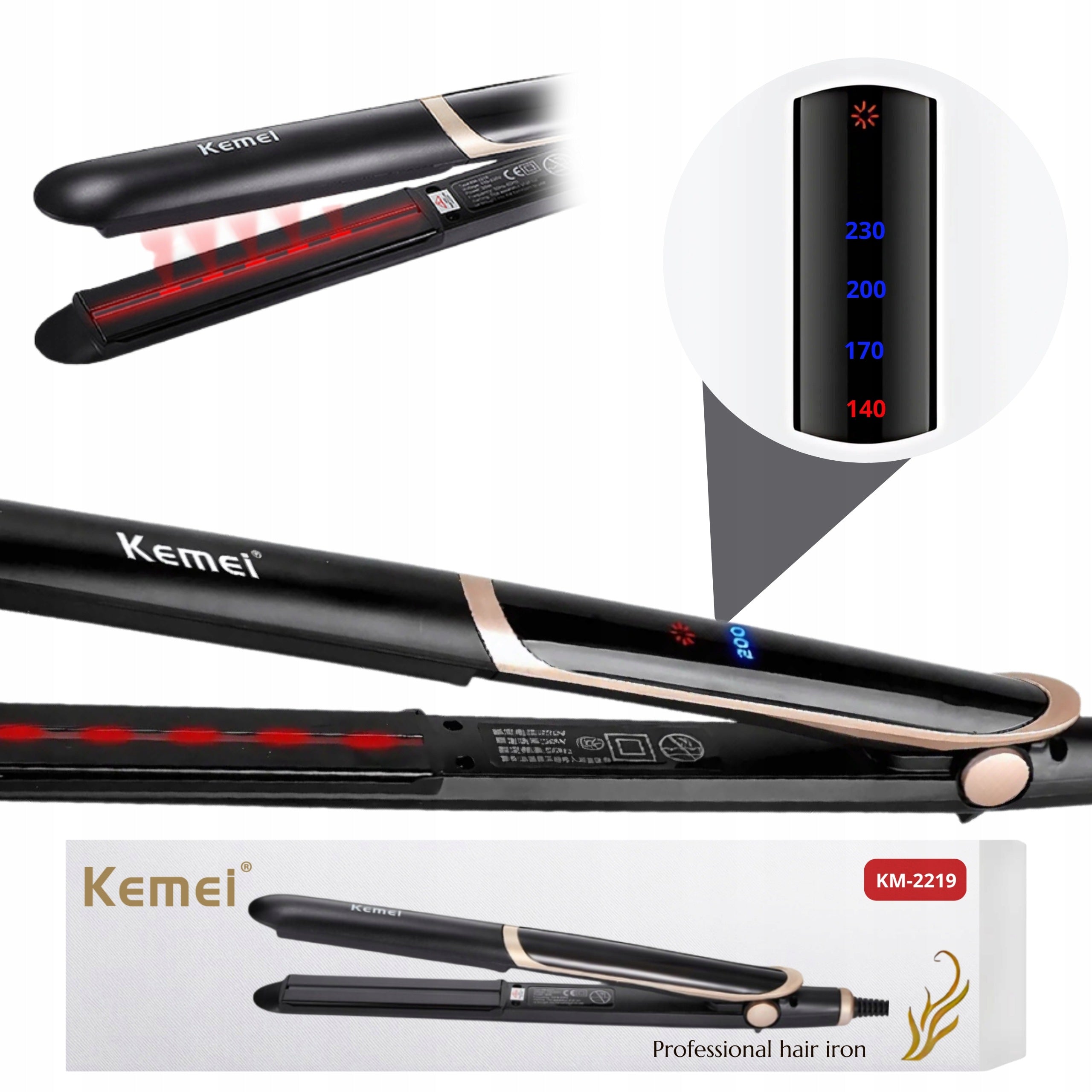 HAIR STRAIGHTENER WITH IONIZATION MULTIFUNCTIONAL WAVES CURLS 2IN1 KEMEI PRO Manufacturer code Prostownica do wlosow ceramiczna marki Kemei