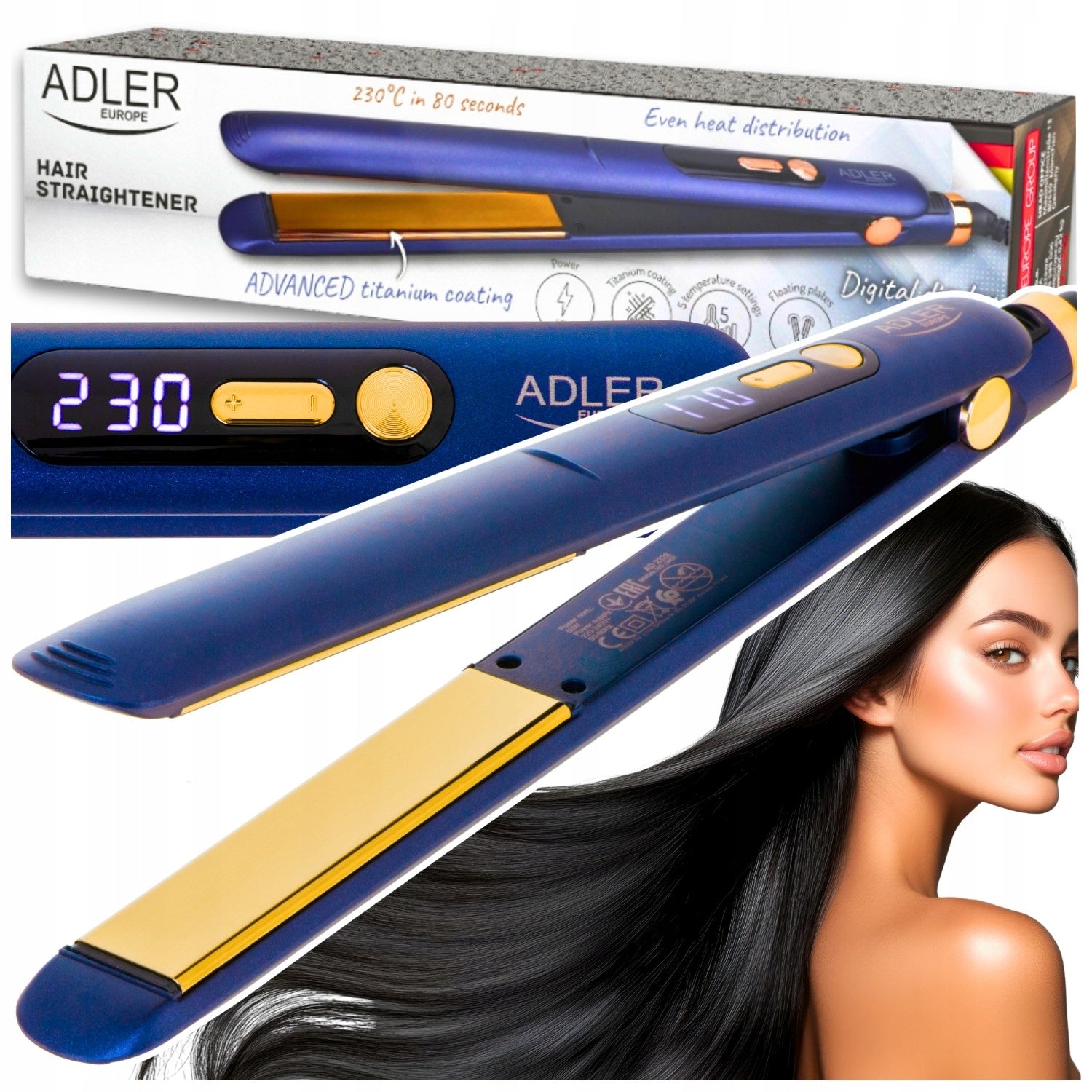 HAIR STRAIGHTENER WITH IONIZATION TEMPERATURE CONTROL TITANIUM PLATES