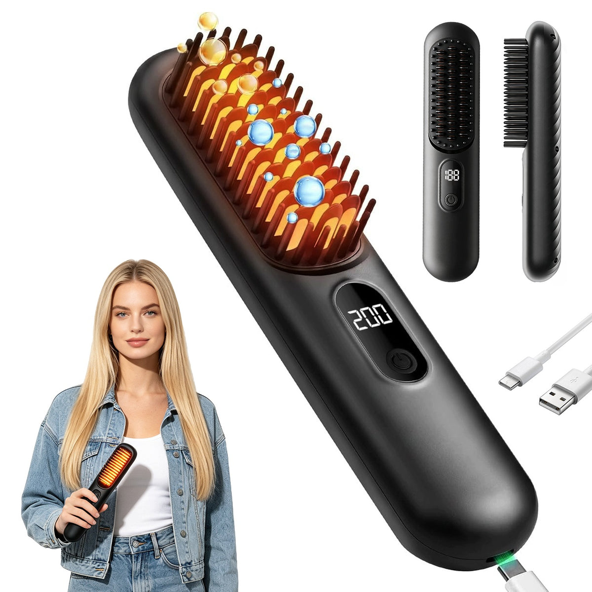 HAIR STRAIGHTENING BRUSH HAIR STRAIGHTENER WIRELESS USB IONIZATION