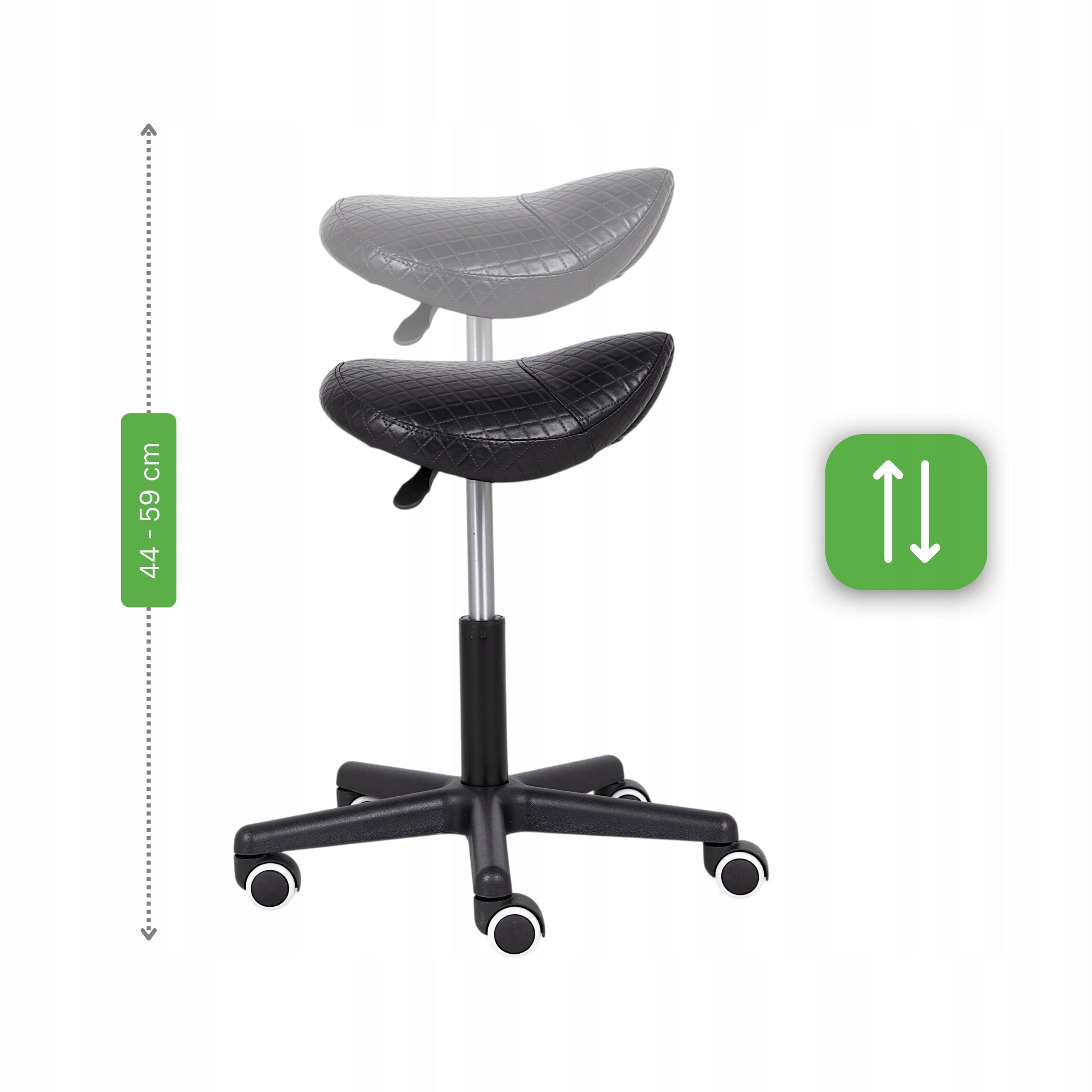 HAIRDRESSER COSMETIC STOOL QUILTED ON WHEELS SADDLE SWIVEL STOOL Brand Habys