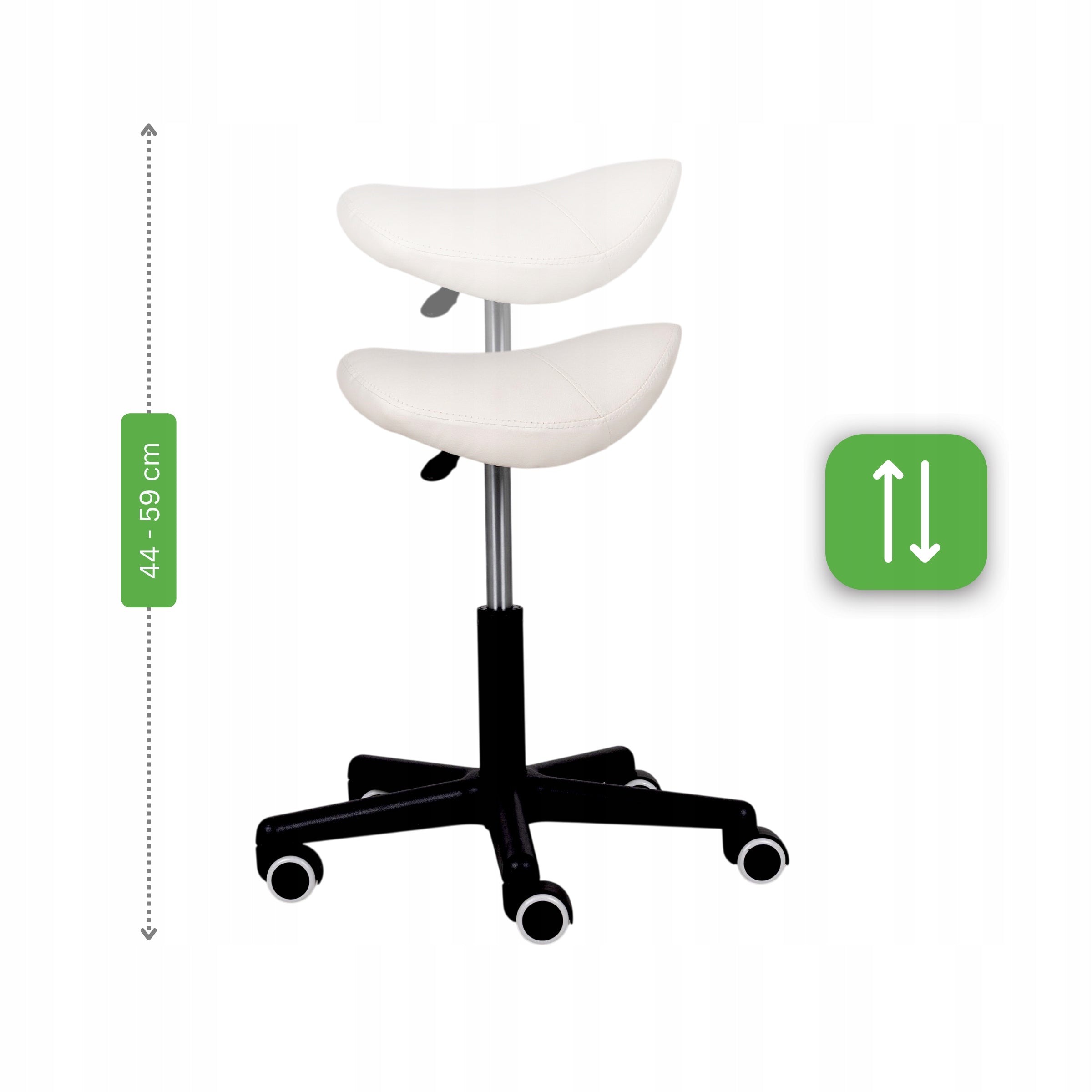 HAIRDRESSER COSMETIC STOOL WHITE ON WHEELS SADDLE SWIVEL STOOL Brand Habys