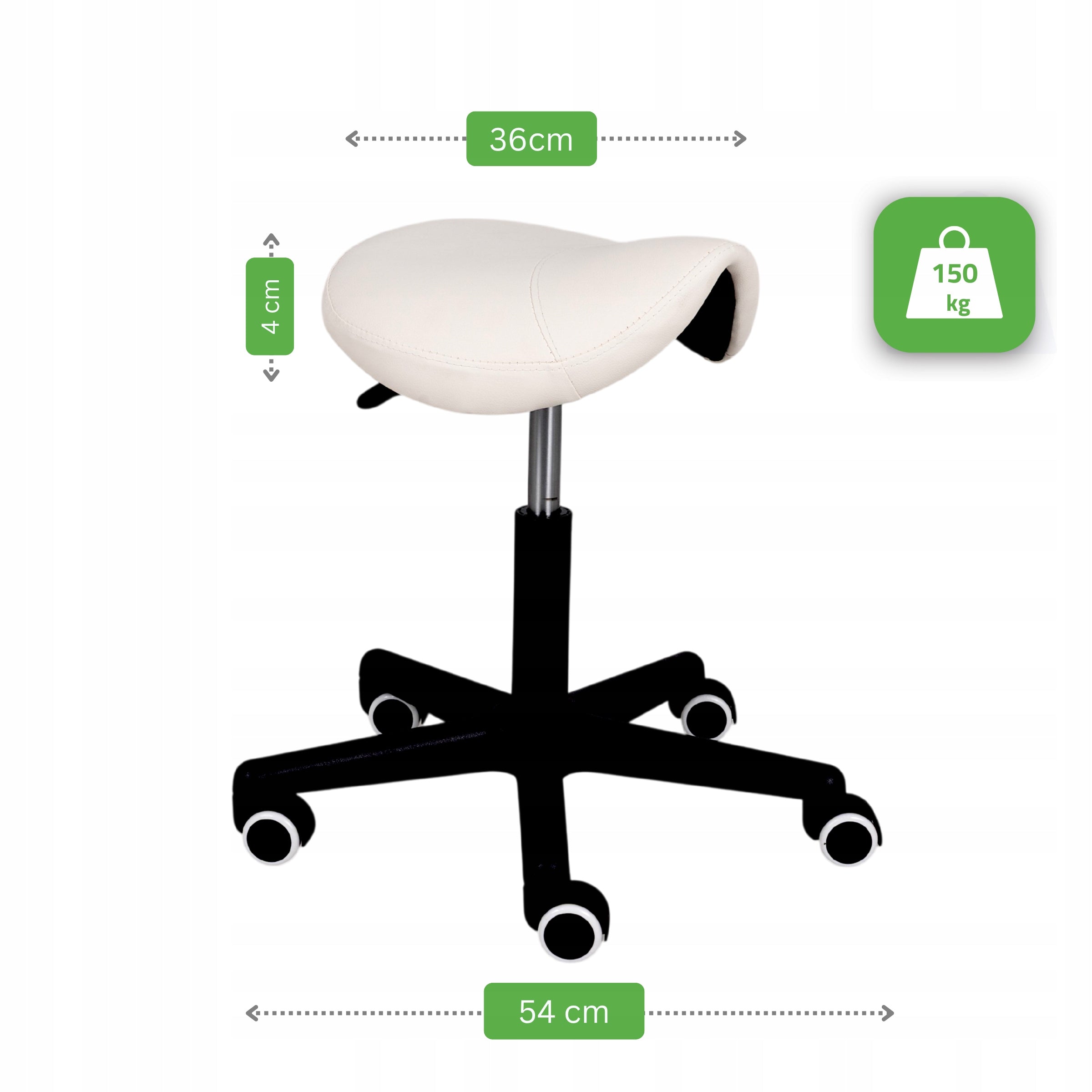 HAIRDRESSER COSMETIC STOOL WHITE ON WHEELS SADDLE SWIVEL STOOL Packaging status original