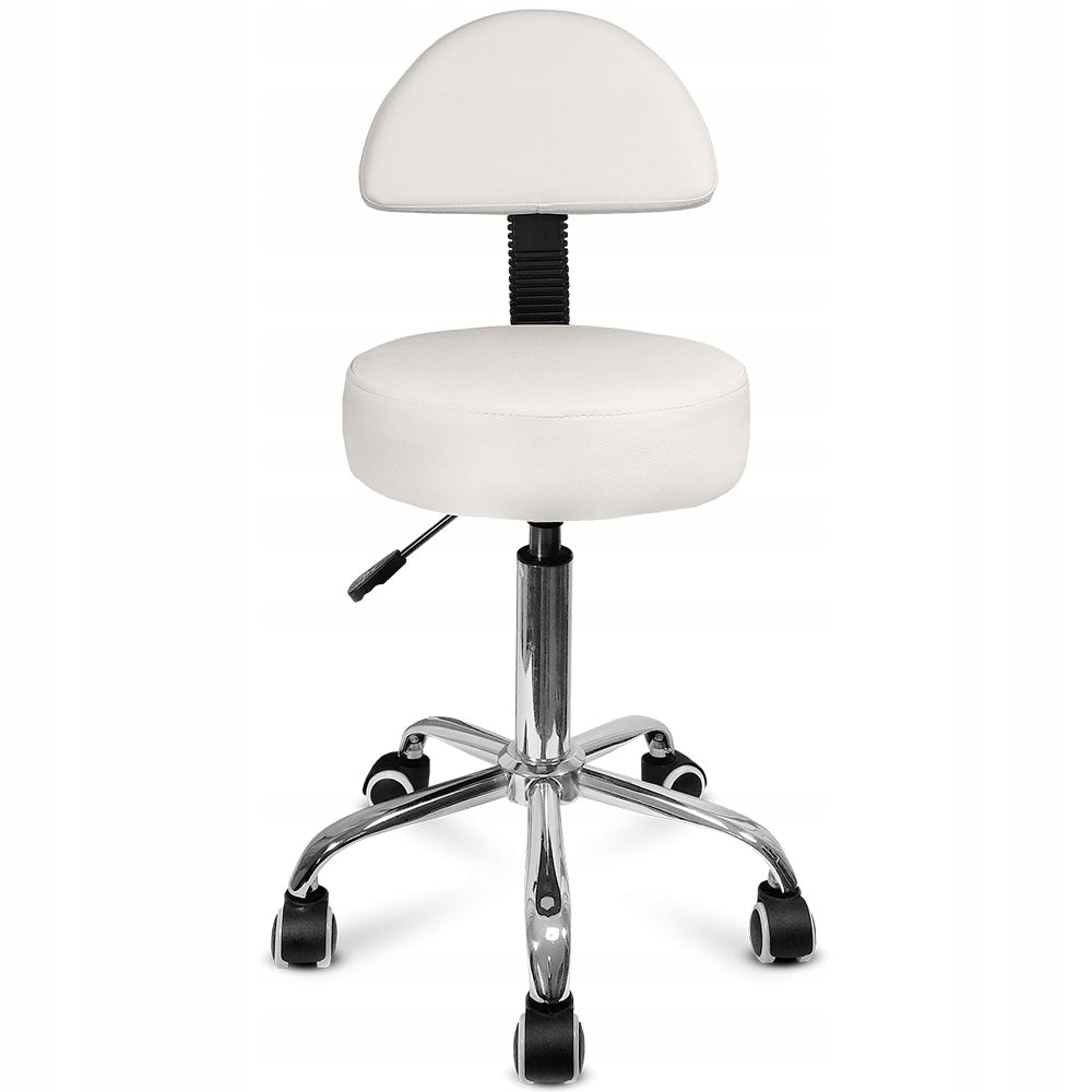 HAIRDRESSER COSMETIC STOOL WITH BACKREST BAR STOOL ON WHEELS Upholstery color white