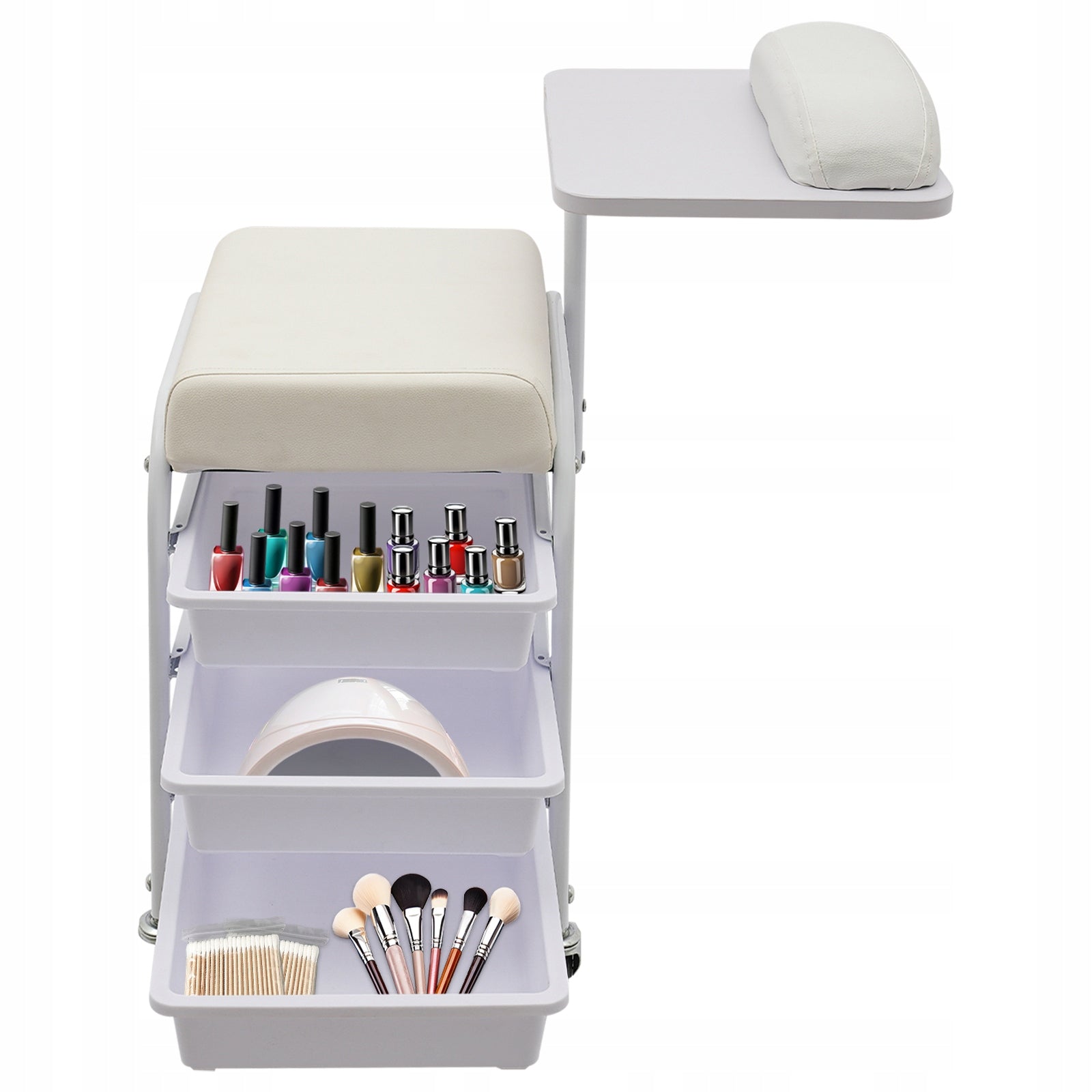 HAIRDRESSER HELPER FOR MANICURE (MOBILE TROLLEY) WHITE ON WHEELS V UP TO 75KG