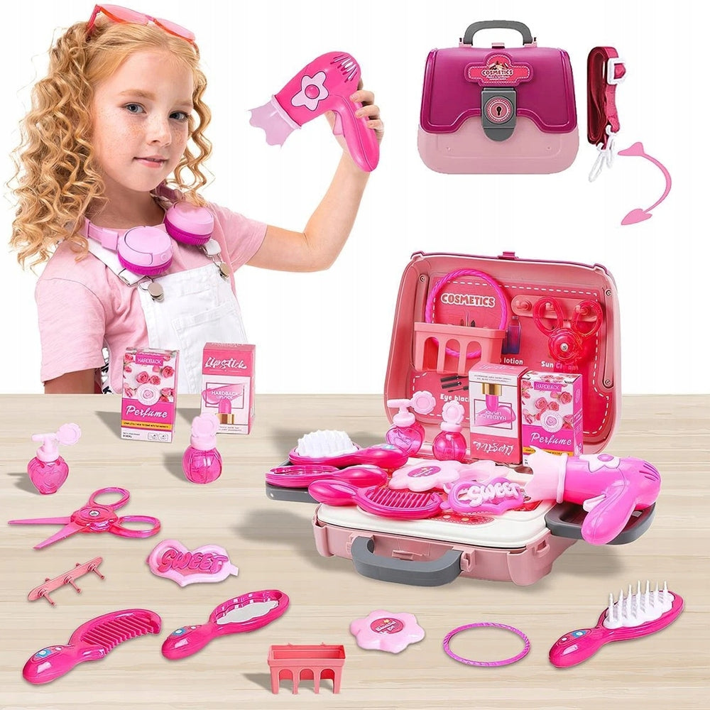 HAIRDRESSER SET 24 EL. FOR GIRLS WITH DRYER PINK BAG TOY Packaging status original