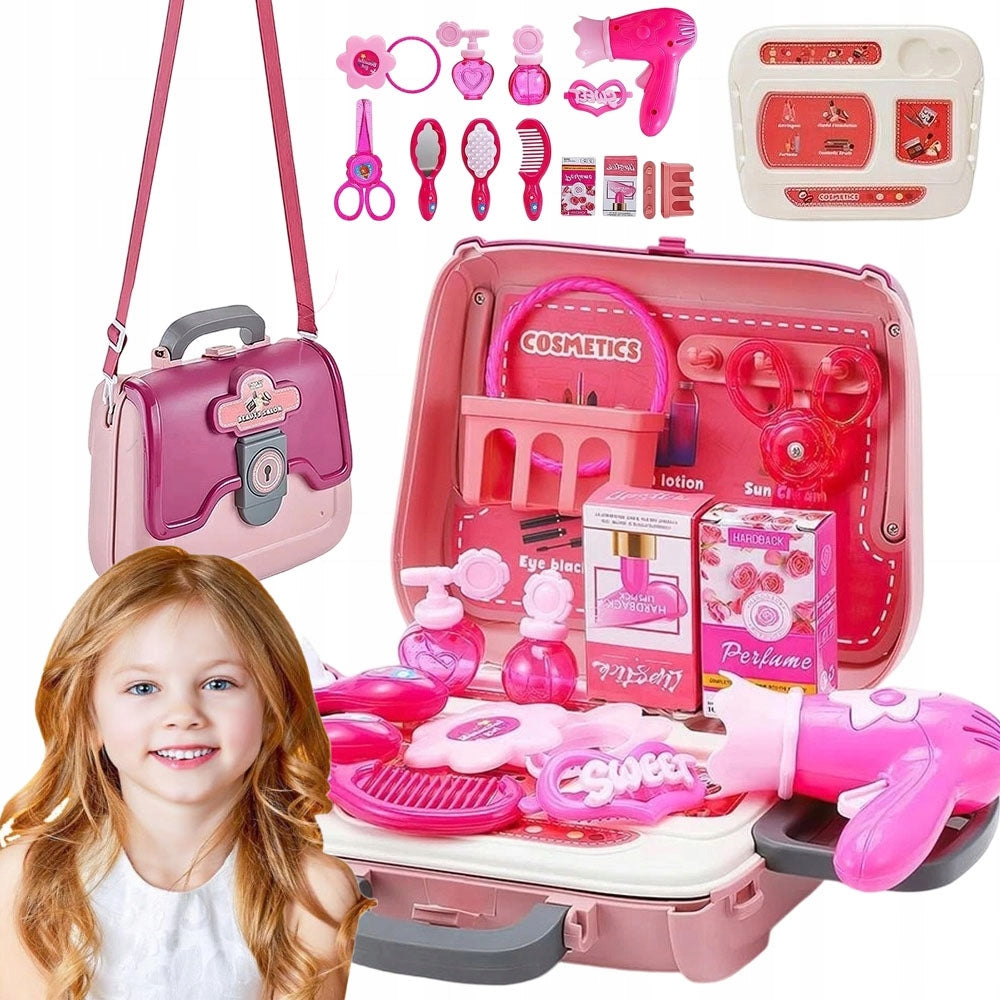 HAIRDRESSER SET 24 EL. FOR GIRLS WITH DRYER PINK BAG TOY