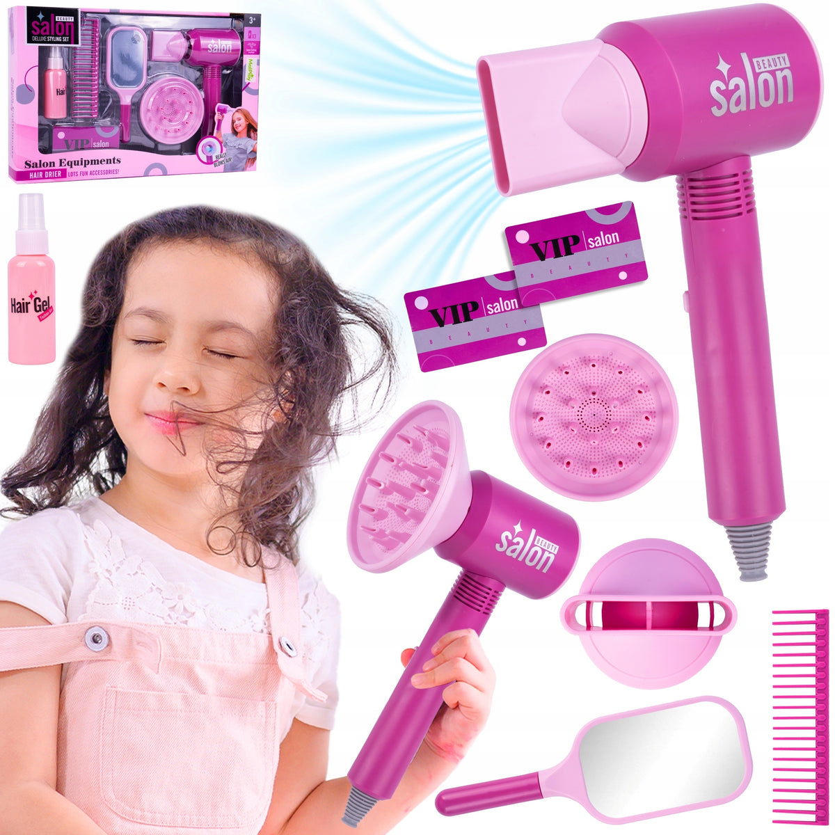 HAIRDRESSER SET FOR CHILDREN BATTERY-OPERATED DRYER BLOWS MIRROR ACCESSORIES Packaging status original