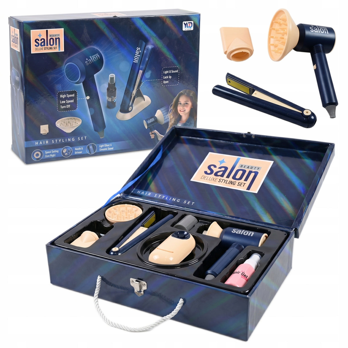 HAIRDRESSER SET FOR CHILDREN IN SUITCASE HAIR STRAIGHTENER DRYER