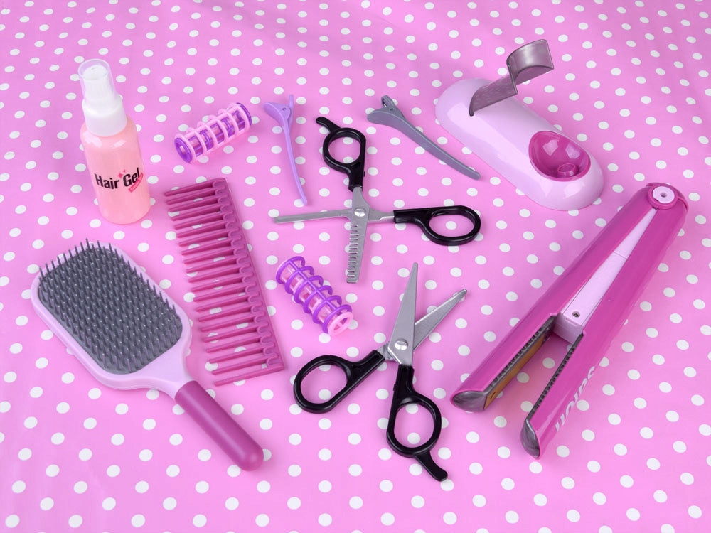 HAIRDRESSER SET STRAIGHTENER HAIR BRUSH SCISSORS Brand For Fun