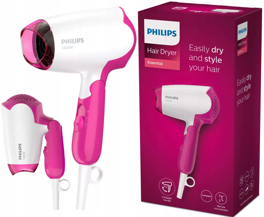 HAIRDRYER PHILIPS 1400W FOLDABLE TRAVEL SMALL PINK WHITE