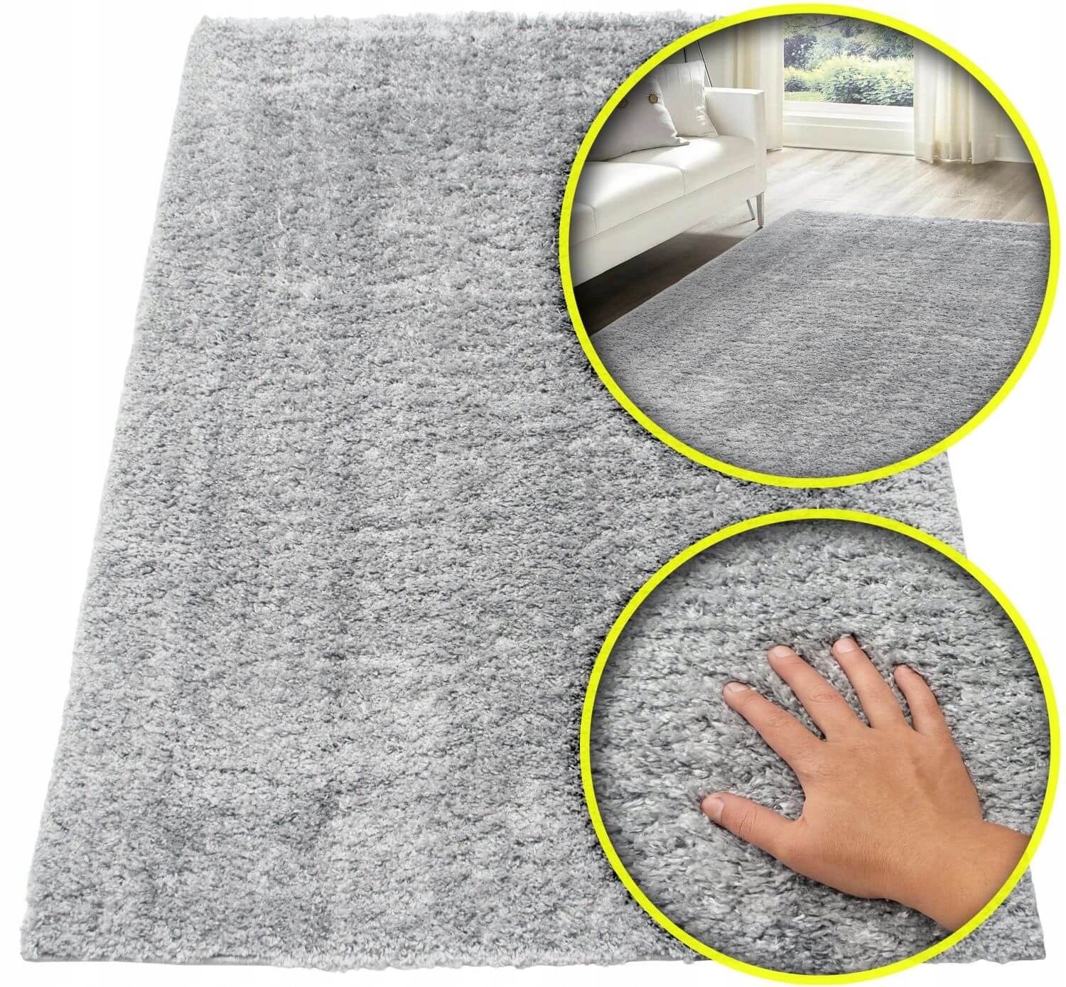 HAIRY SHAGGY RUG FOR BEDROOM LIVING ROOM SOFT PLUSH GREY 60X100