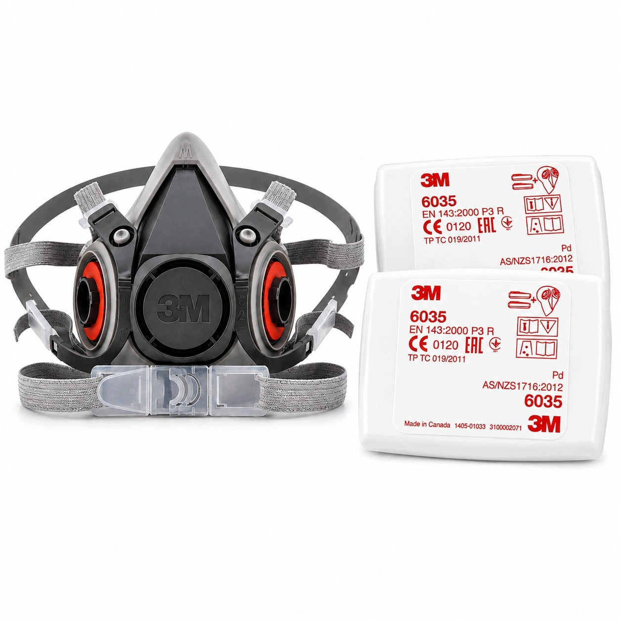 HALF MASK DUST MASK 3M 6200 WITH FILTERS 3M 6035 P3 Packaging status original
