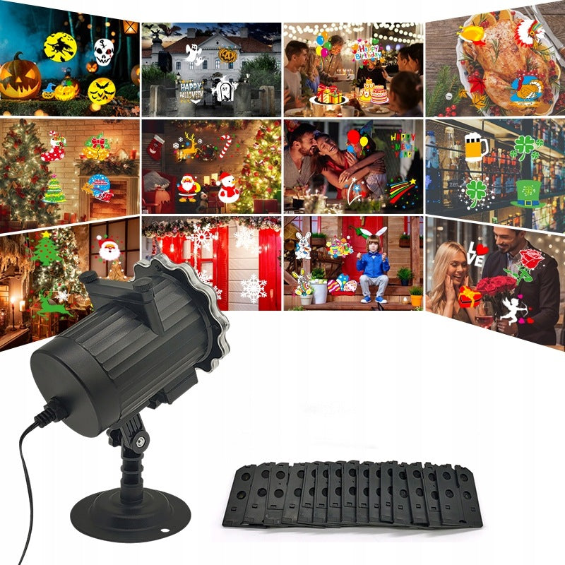 HALLOWEEN LED PROJECTOR AND CHRISTMAS 16 PATTERN CARDS WITH REMOTE CONTROL Packaging status original