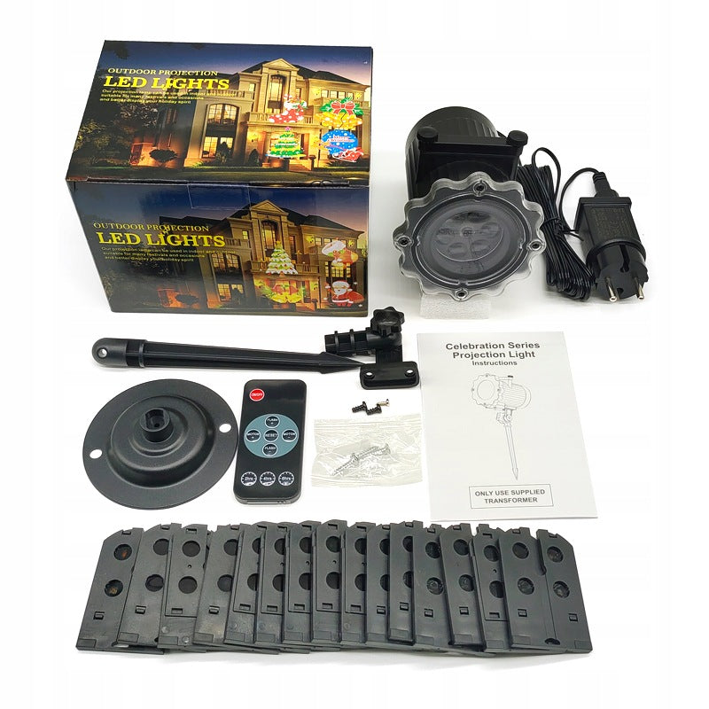 HALLOWEEN LED PROJECTOR AND CHRISTMAS 16 PATTERN CARDS WITH REMOTE CONTROL