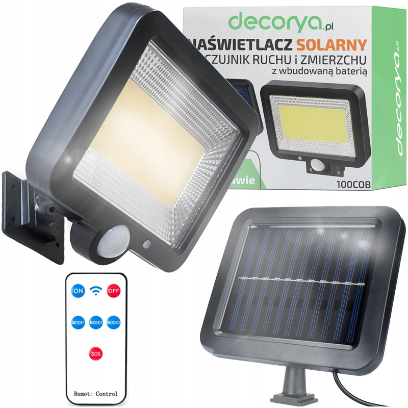 HALOGEN LED FLOODLIGHT WITH SEPARATE SOLAR PANEL CABLE 5m SENSOR REMOTE CONTROL