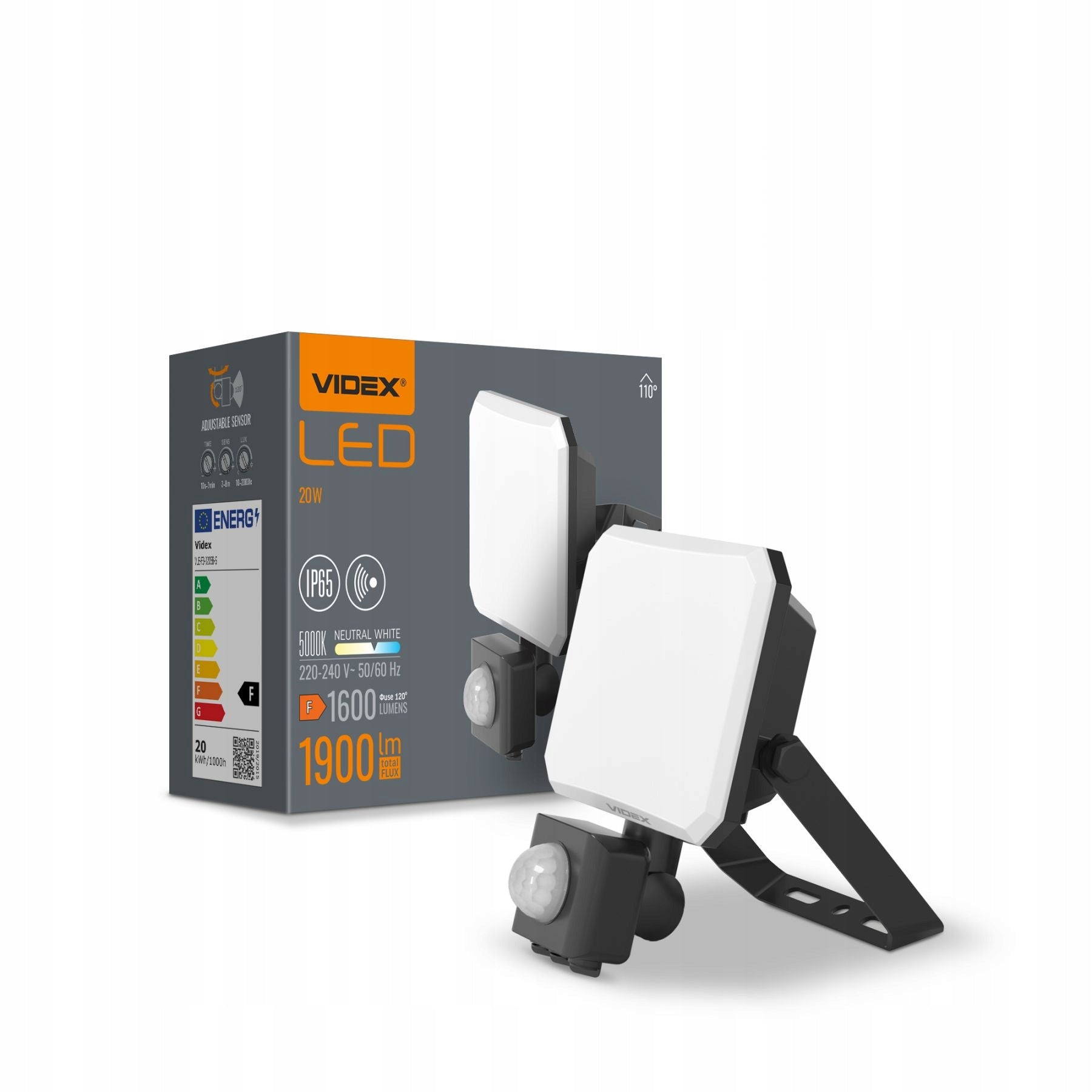 HALOGEN LED WITH MOTION SENSOR BLACK SPOTLIGHT FLOODLIGHT 20W IP65 IK07 Color black