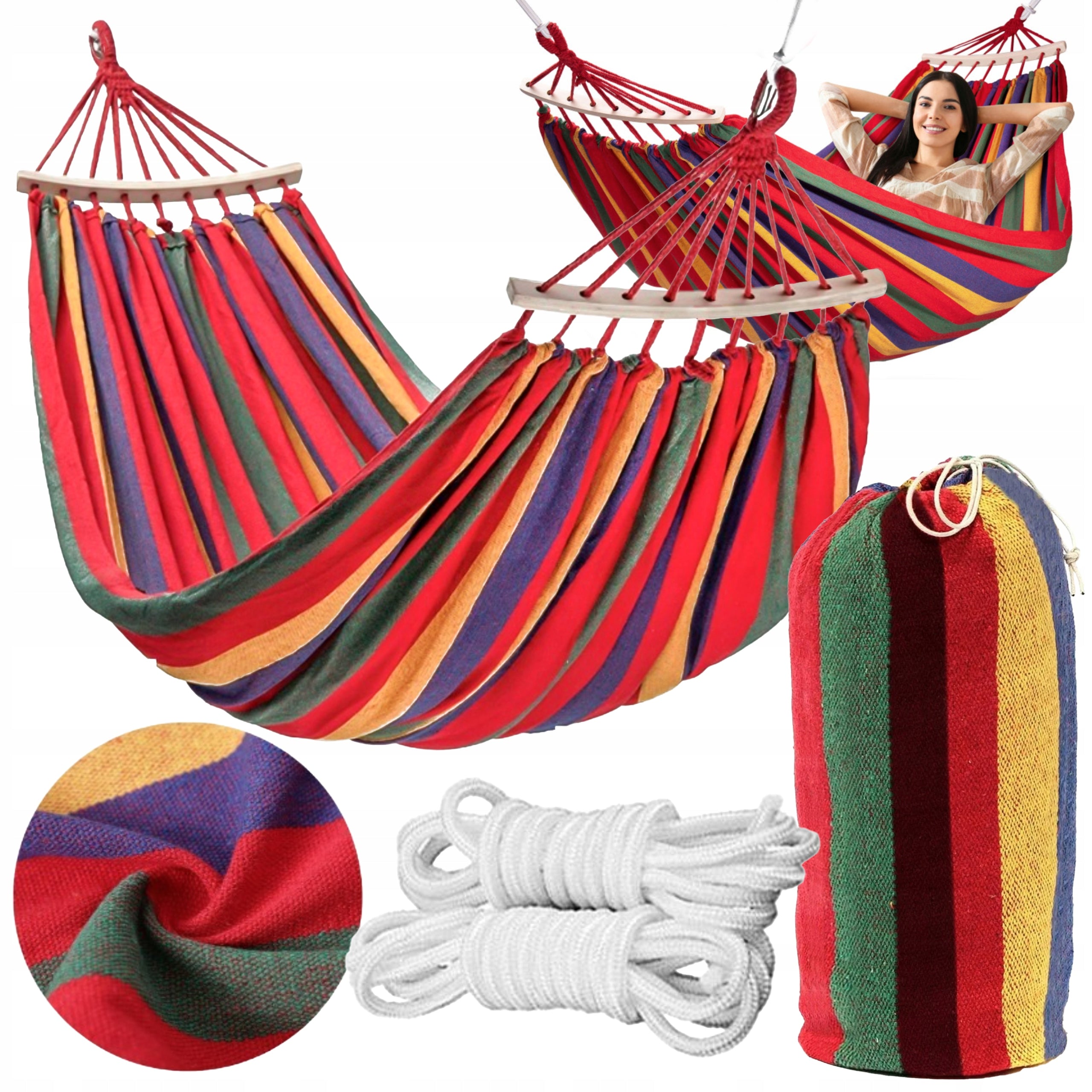 HAMMOCK 2 PERSON GARDEN XXL SWING STRONG REINFORCED HEADBAND LARGE + BAG