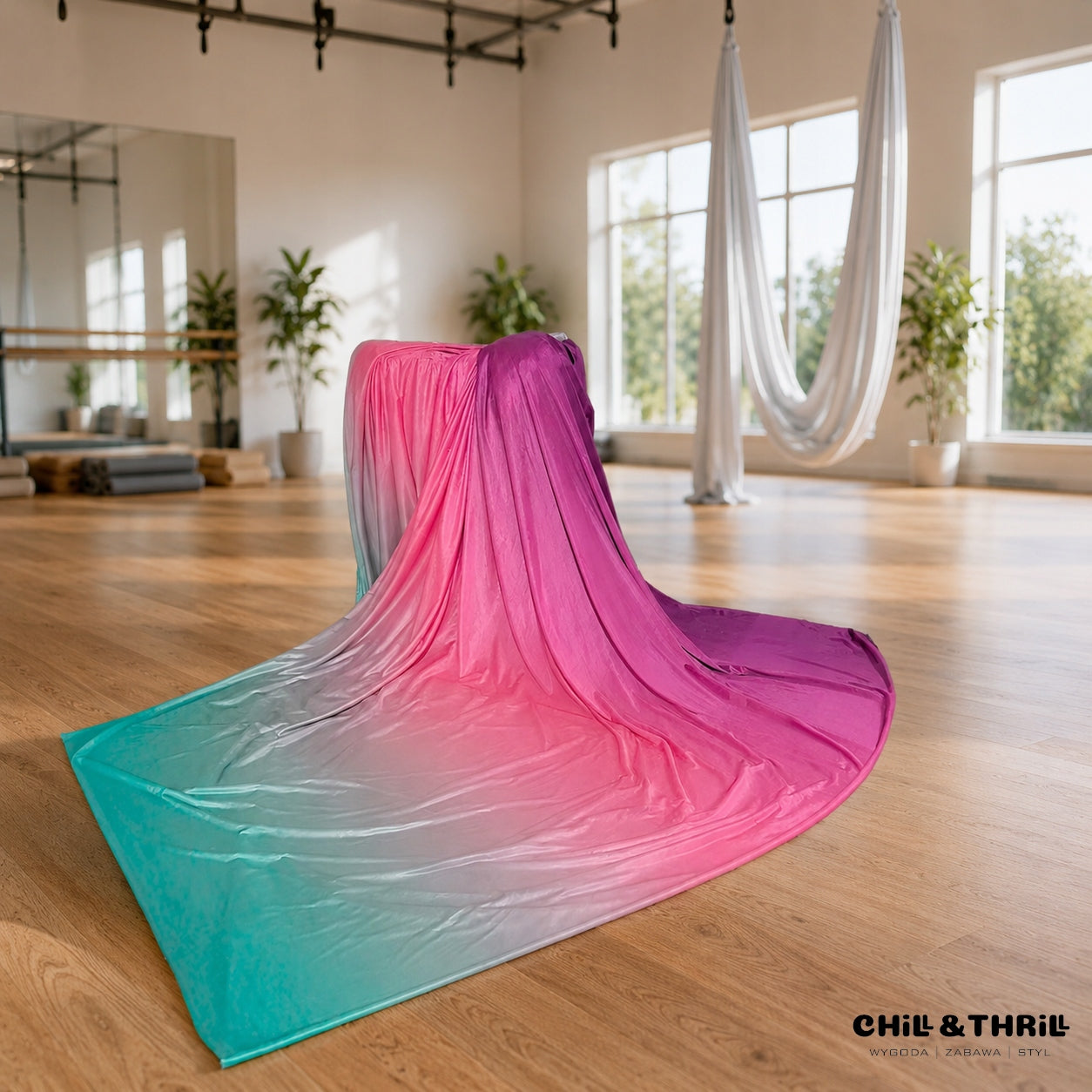 HAMMOCK AERIAL YOGA SENSORY SCARF SASH 280x500 OMBRE PURPLE ROSES TURQUOISE Packaging status original