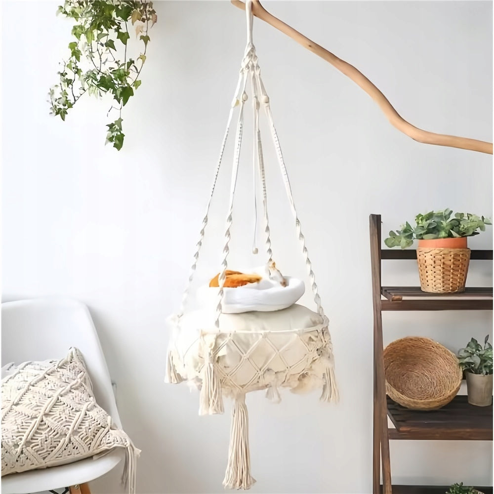 HAMMOCK HANGING FROM THE CEILING CAT BED BOHO MACRAME 40CM Length 31 cm
