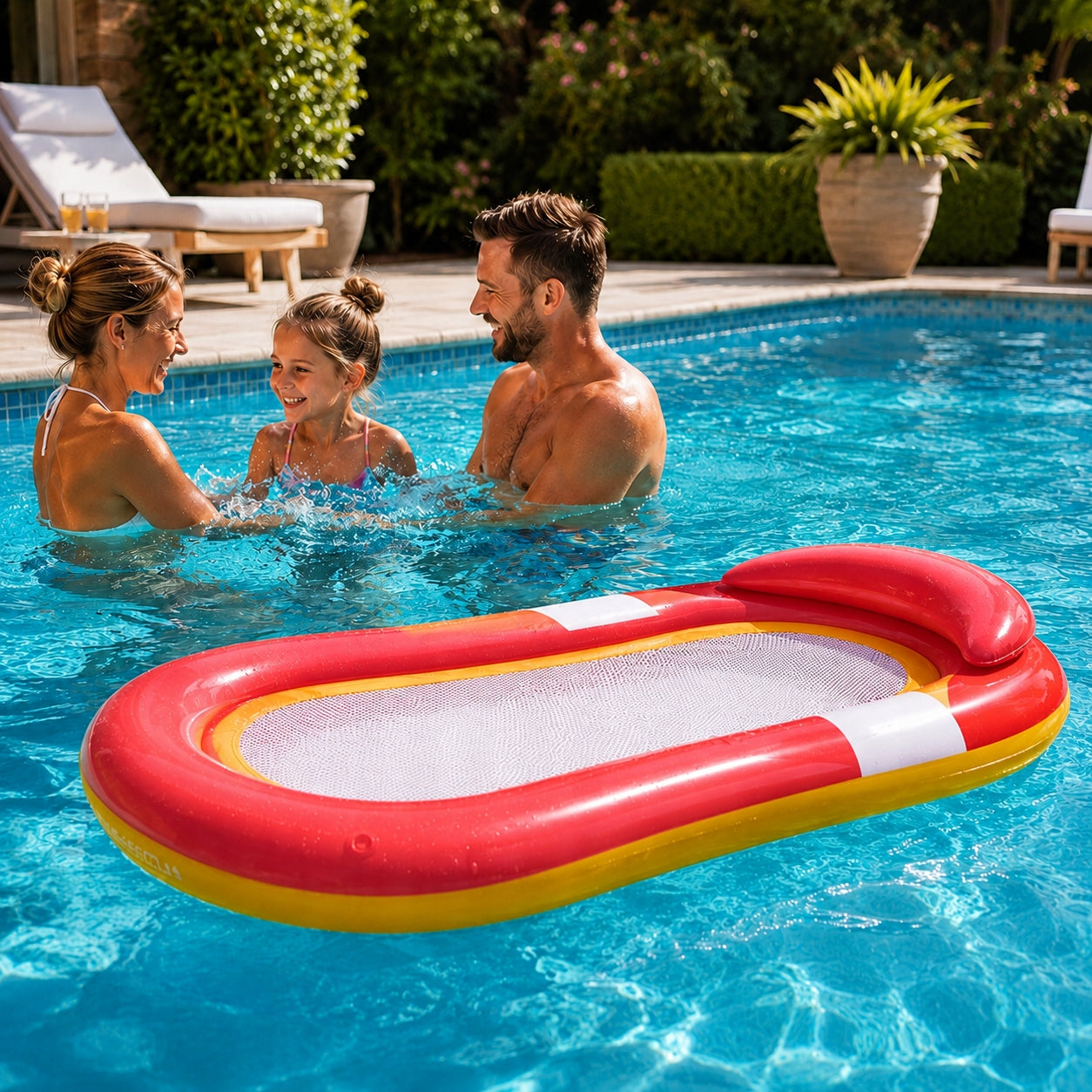 HAMMOCK WATER MATTRESS FOR SWIMMING INFLATABLE WITH NET AND HEADREST CHAIR LOUNGER Packaging status original
