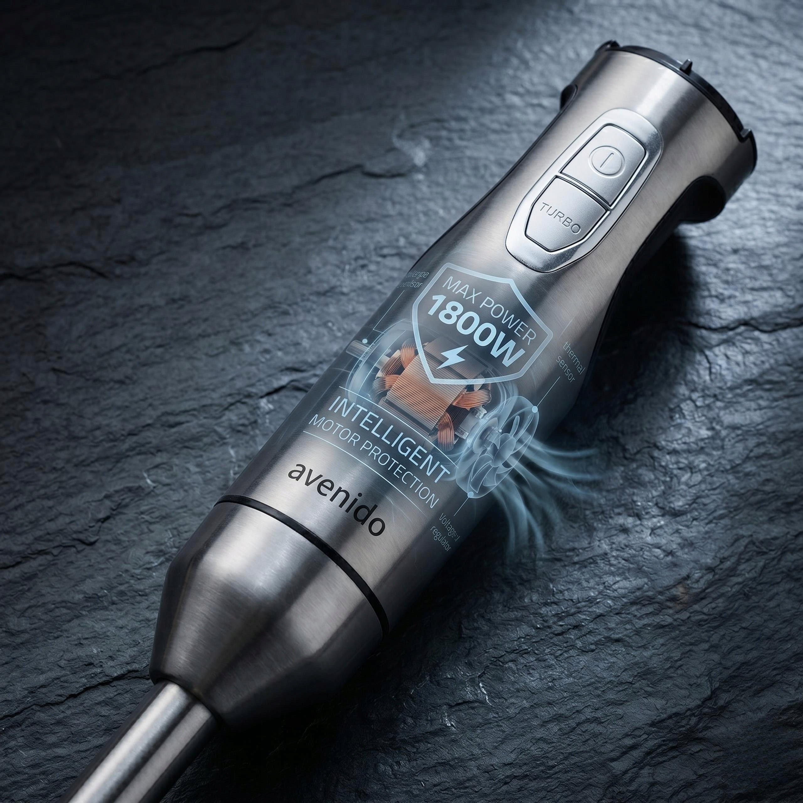 HAND BLENDER 1800W 21 SPEED TITANIUM BLADES SMOOTH ADJUSTMENT BPA FREE Power rating 1200 W