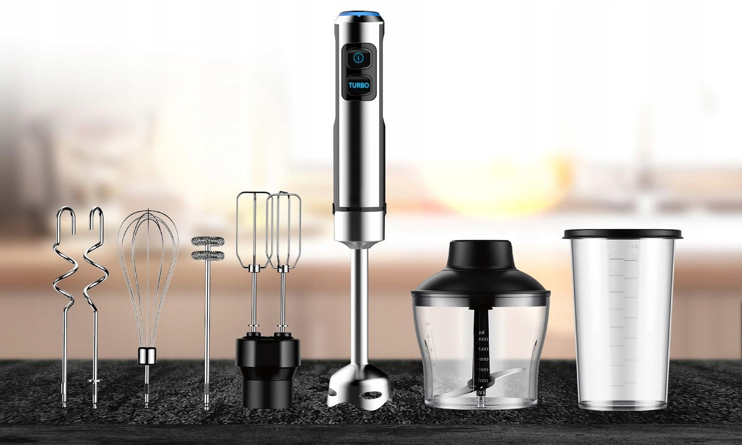 HAND BLENDER MIXER MULTIFUNCTION TURBO MODE 1500 IN 7IN1 TITANIUM BLADES Manufacturer code BLENDER RĘCZNY MIKSER WIELOFUNKCYJNY