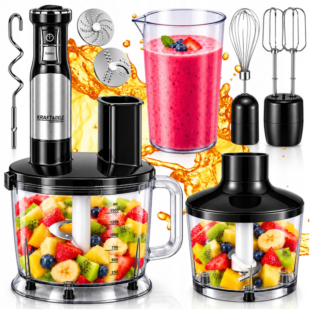 HAND BLENDER MULTIFUNCTION MIXER 1500W TITANIUM BLADE TURBO FUNCTION