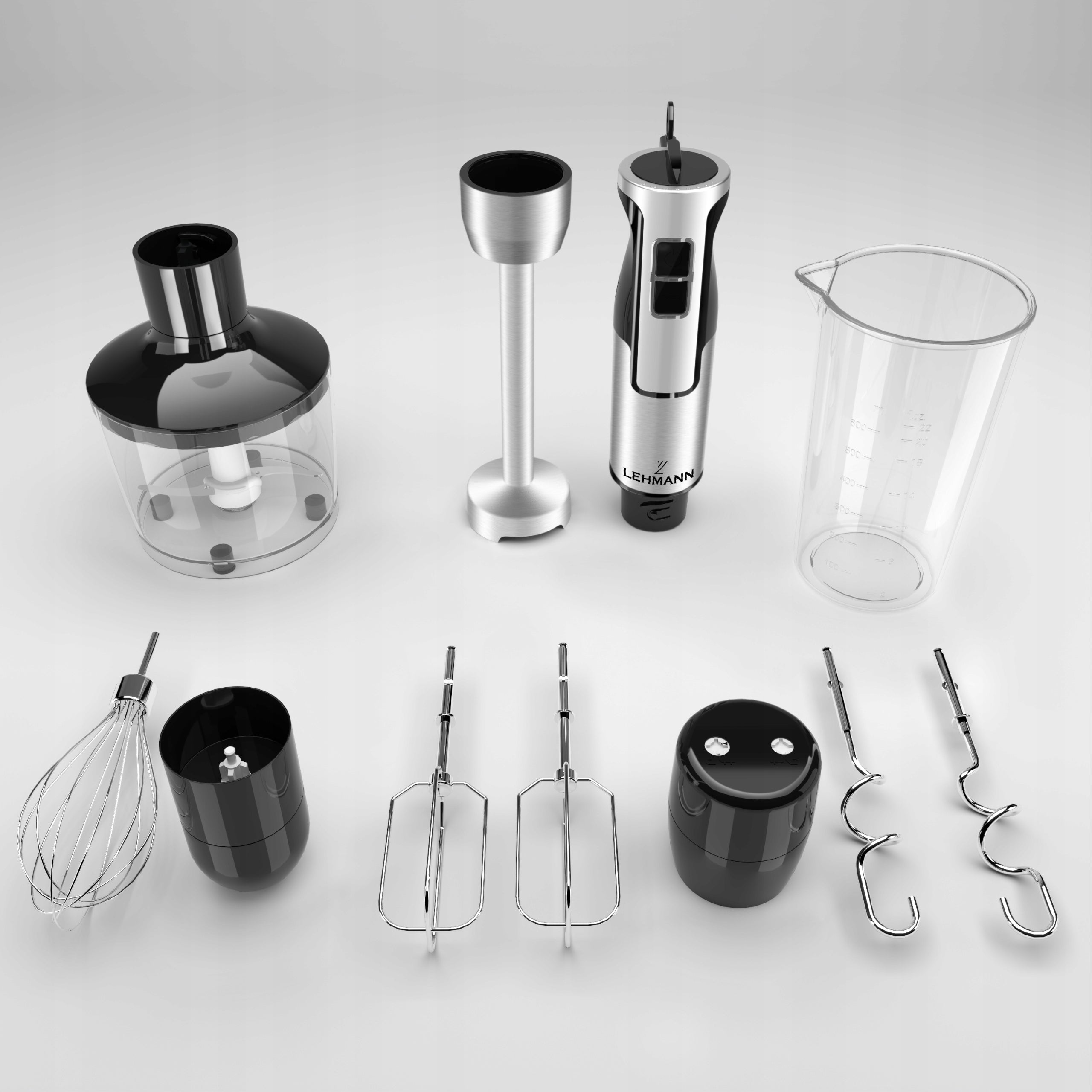 HAND BLENDER MULTIFUNCTION MIXER LEHMANN TITANIUM BLADES POWERFUL 1200W Dominant color silver/gray