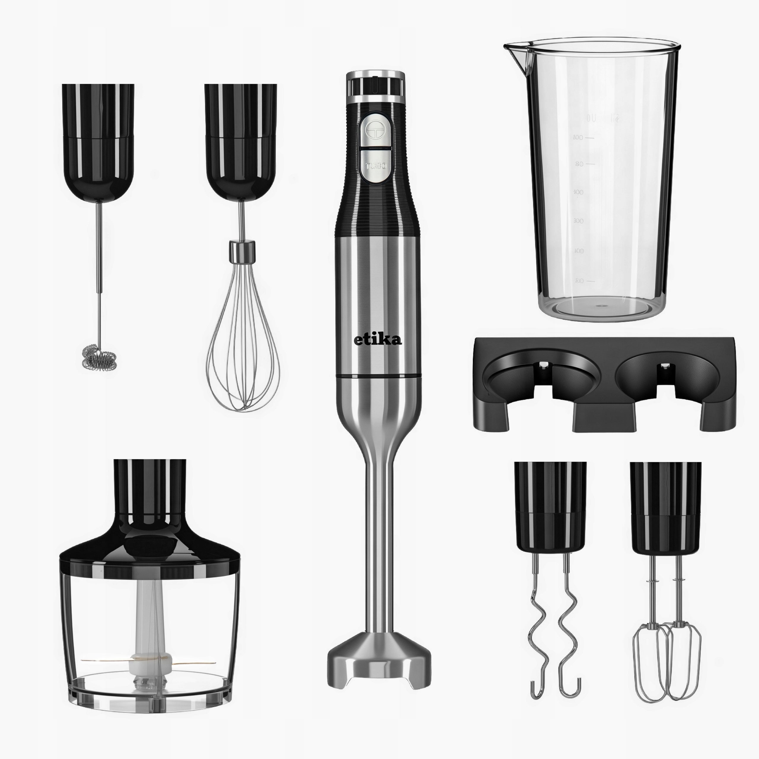 HAND BLENDER MULTIFUNCTION MIXER POWERFUL MOTOR TITANIUM BLADE 1600W Dominant color black