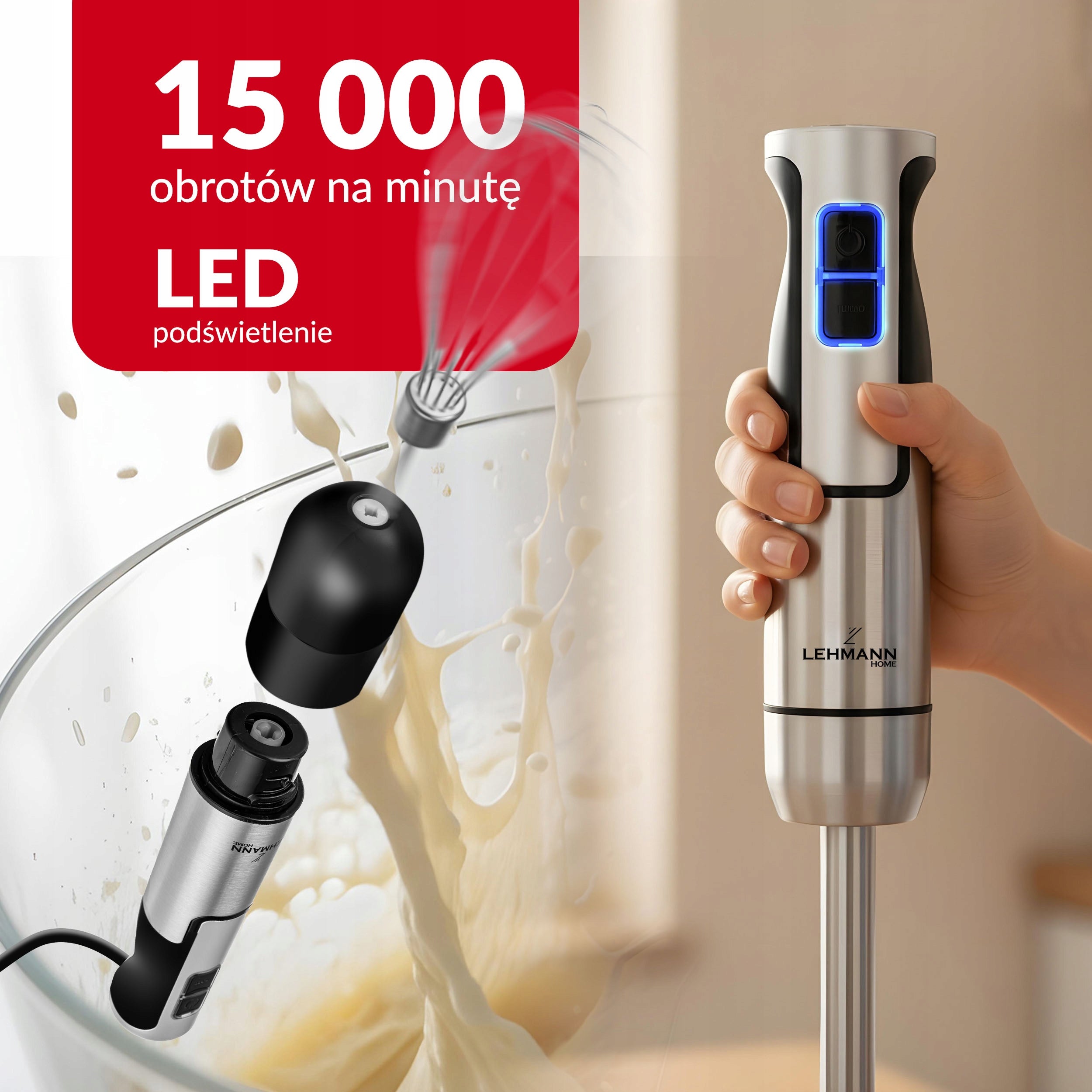 HAND BLENDER MULTIFUNCTION MIXER POWERFUL TURBO BLADE SHREDDER 1200W Brand Lehmann