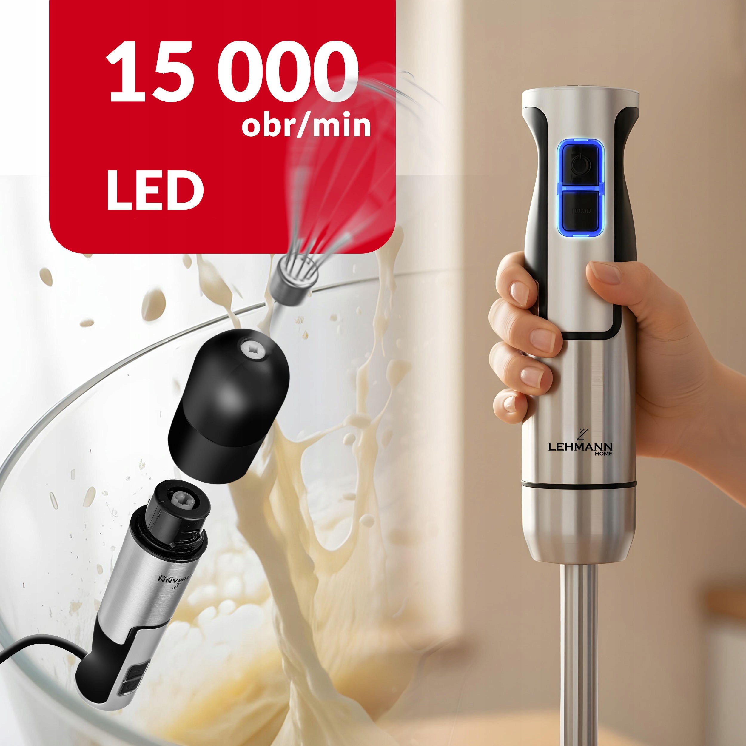 HAND BLENDER MULTIFUNCTION MIXER POWERFUL TURBO BLADE SHREDDER 1200W Rotational speed control yes
