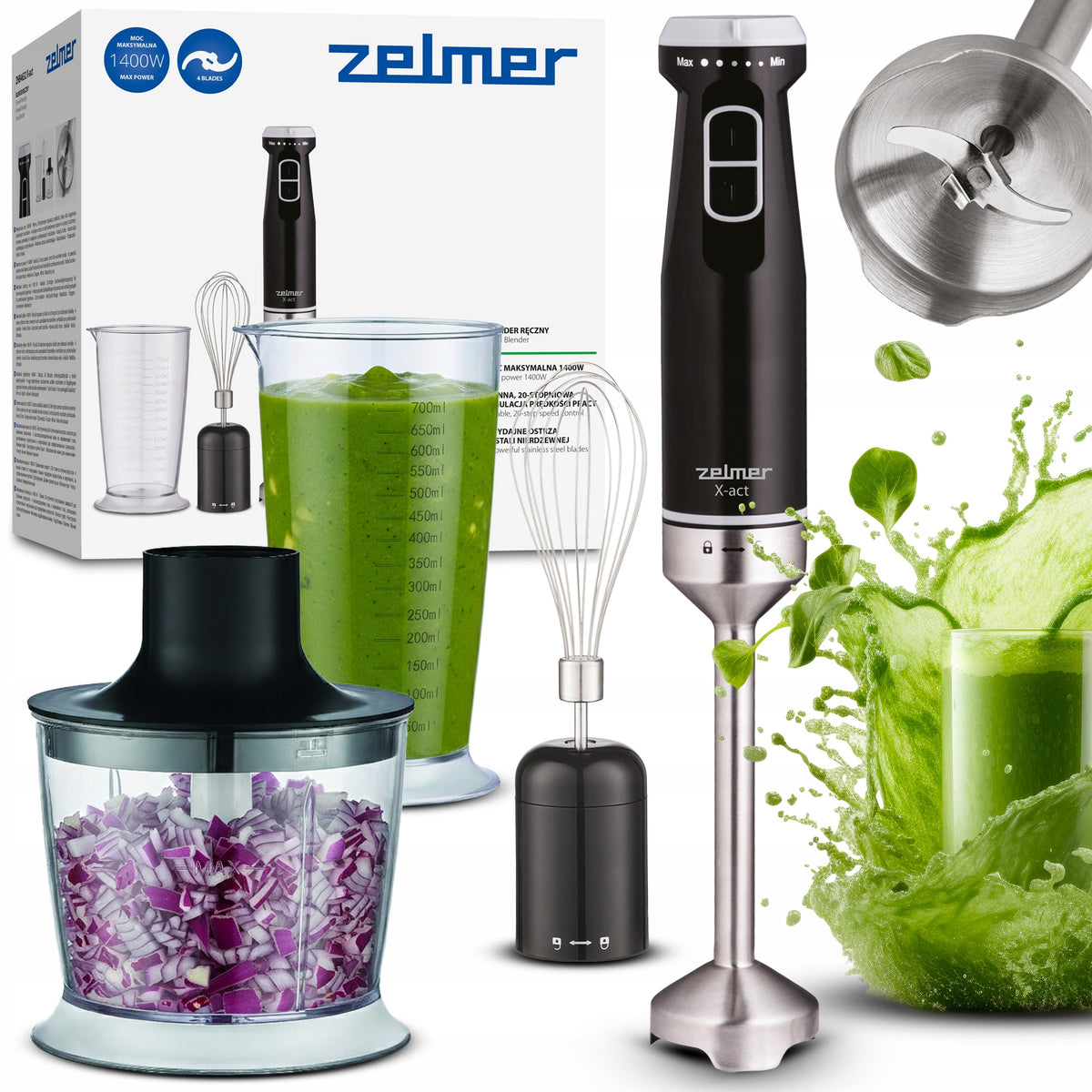 HAND BLENDER ZELMER KITCHEN MULTIFUNCTIONAL MIXER 4 TURBO BLADES 1200W