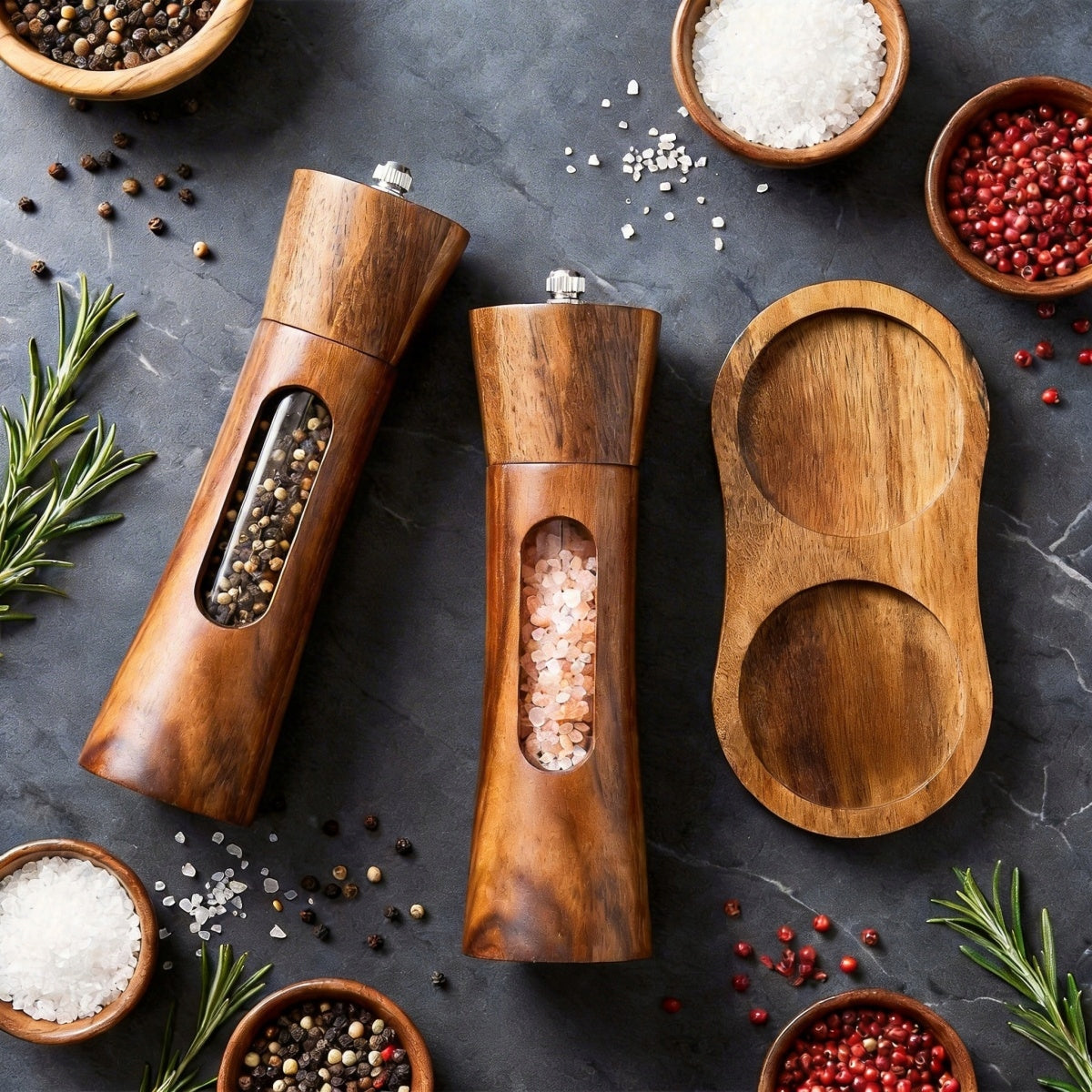 HAND GRINDER FOR SALT AND PEPPER WOODEN SET OF 2pcs Packaging status original