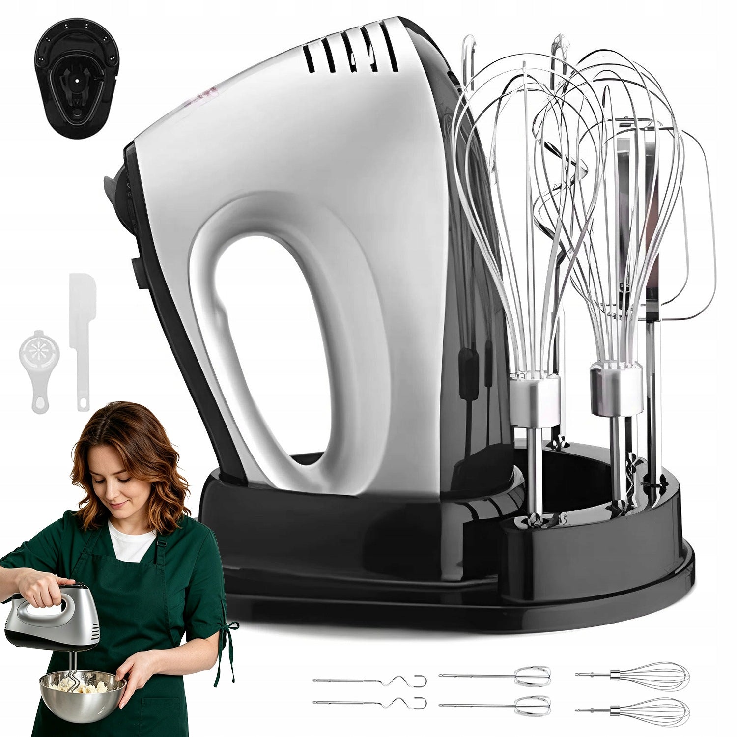 HAND MIXER ELECTRIC KITCHEN 5 GEAR STEEL ACCESSORIES STAND